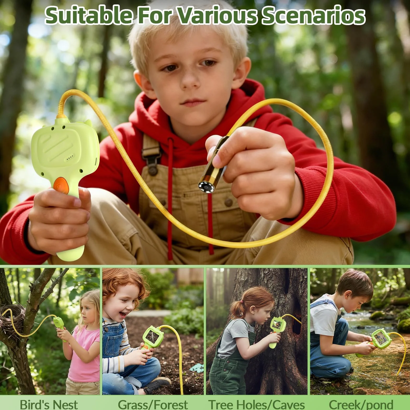 Sprifityy Endoscope pour Enfants, caméra endoscopique étanche avec lumière, Jouet STEM extérieur