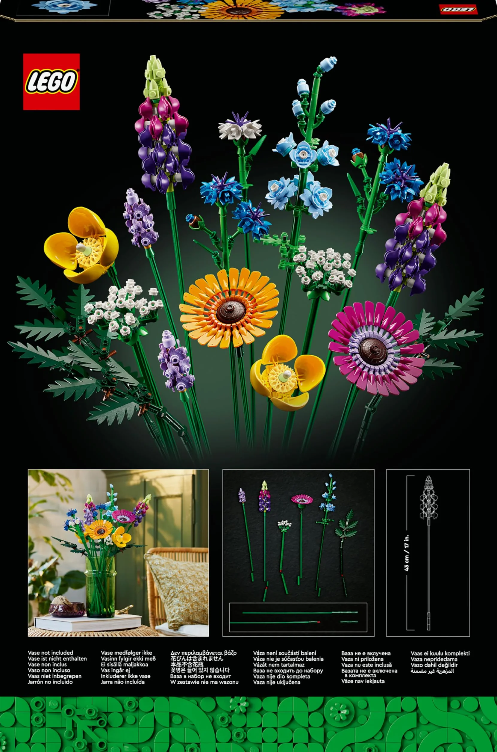 LEGO Botanicals Bouquet de Fleurs Sauvages Plantes Artificielles Coquelicots Lavande Activité Manuelle Adulte 10313