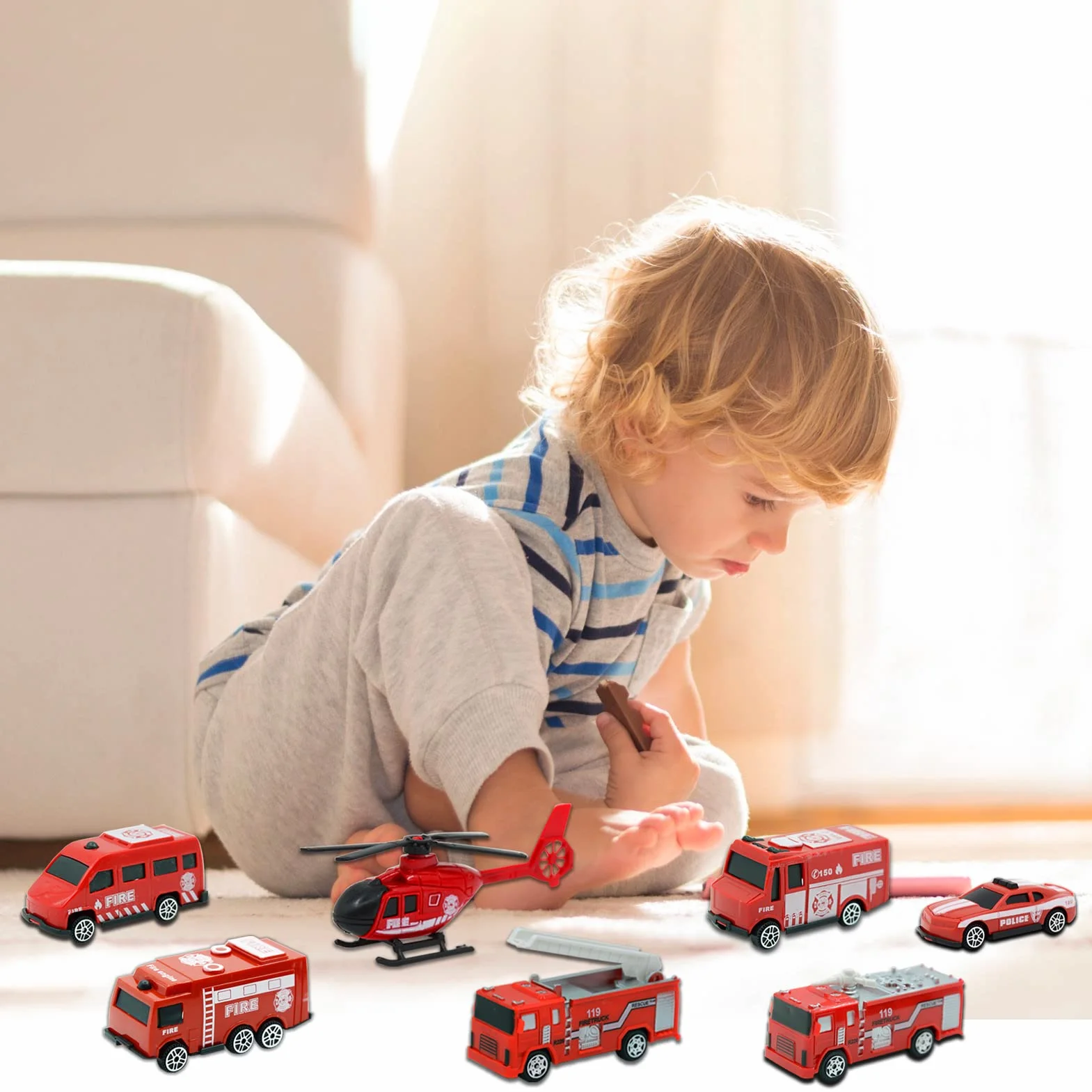 Mini Camion de Pompier Jouet 7 Pièces pour Enfant Cadeau d'Anniversaire