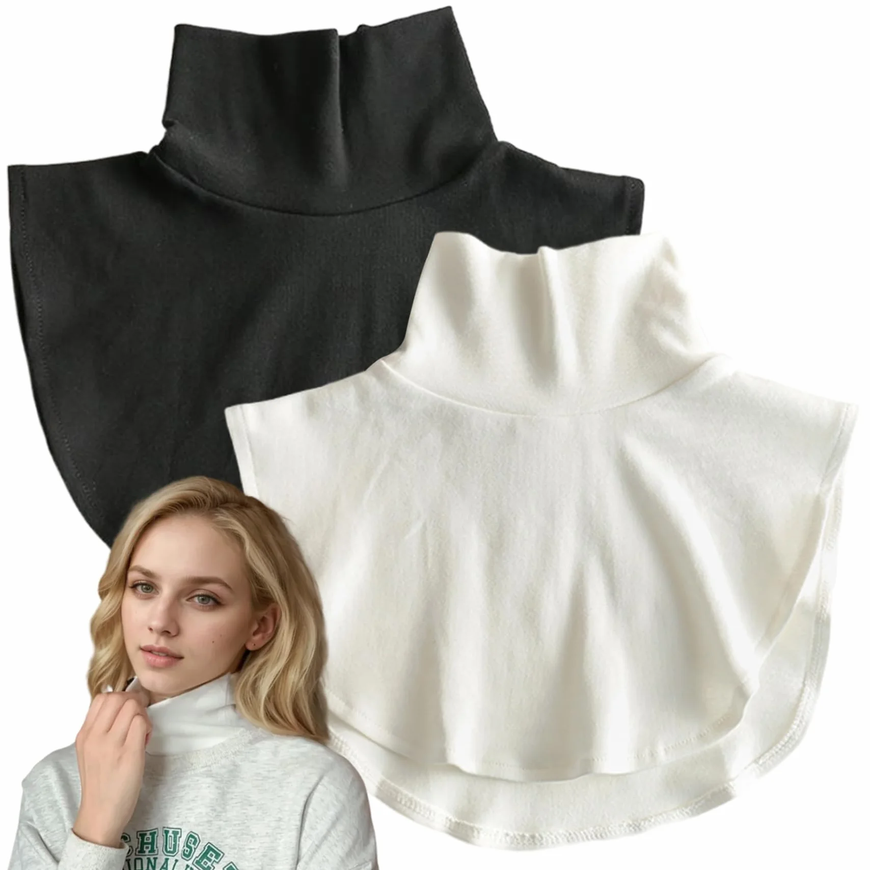 Lot de 2 cols roulés chauds pour femme, faux col, lavable, sans manches