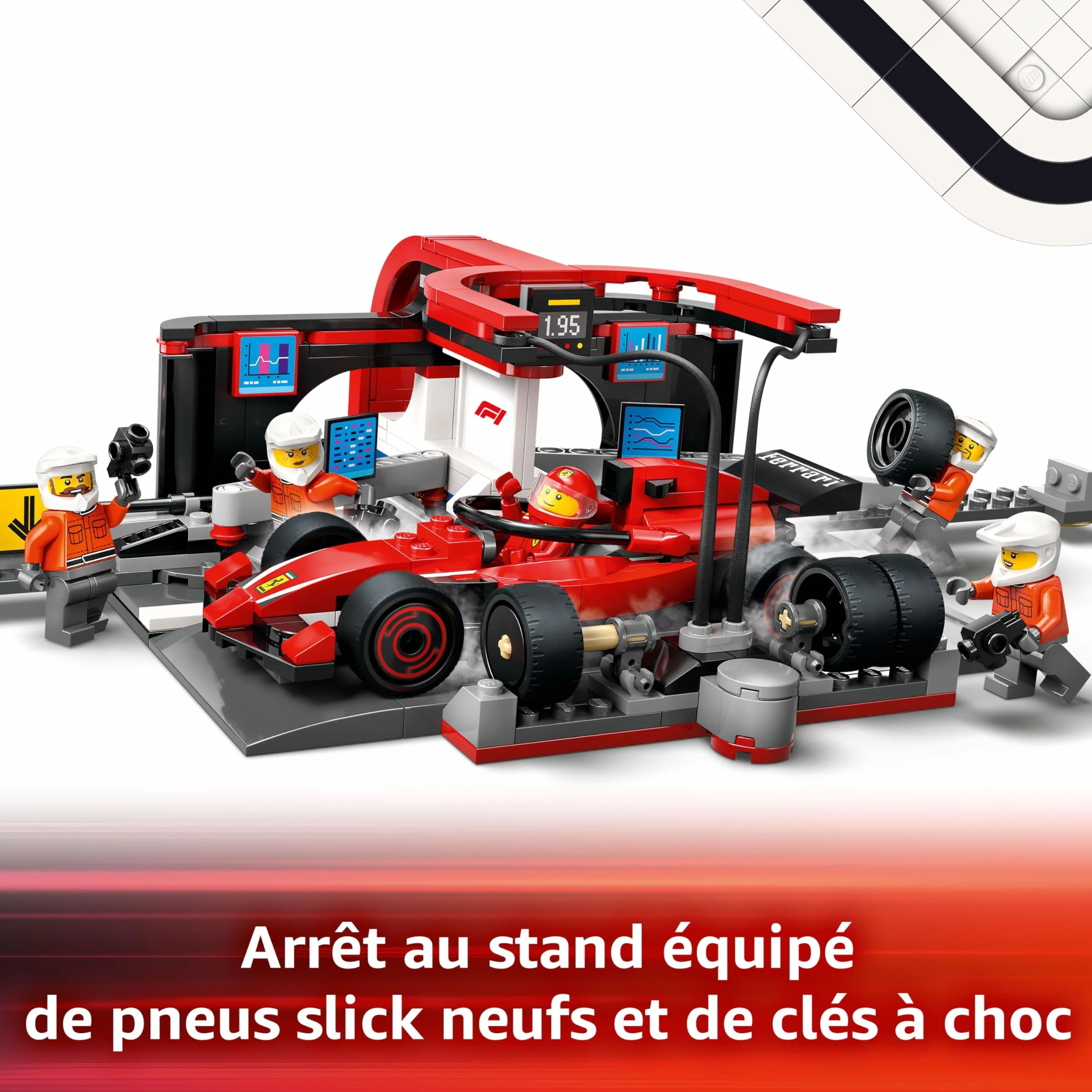 LEGO City Arrêt au Stand de F1 avec Voiture Ferrari - Jeu de Construction Formule 1 Pit Stop, Minifigurine Pilote & 4 Mécaniciens 60443