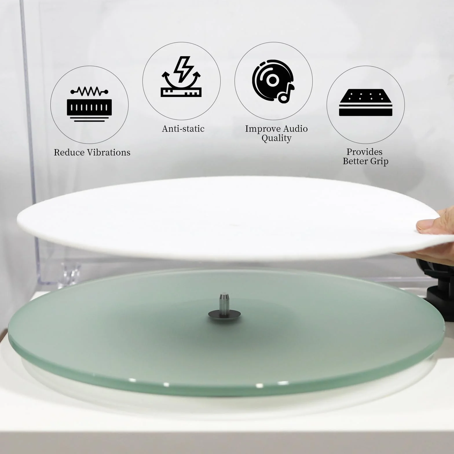 Tapis de table tournante 3 mm antidérapant antistatique pour tourne-disque vinyle haute fidélité (blanc)