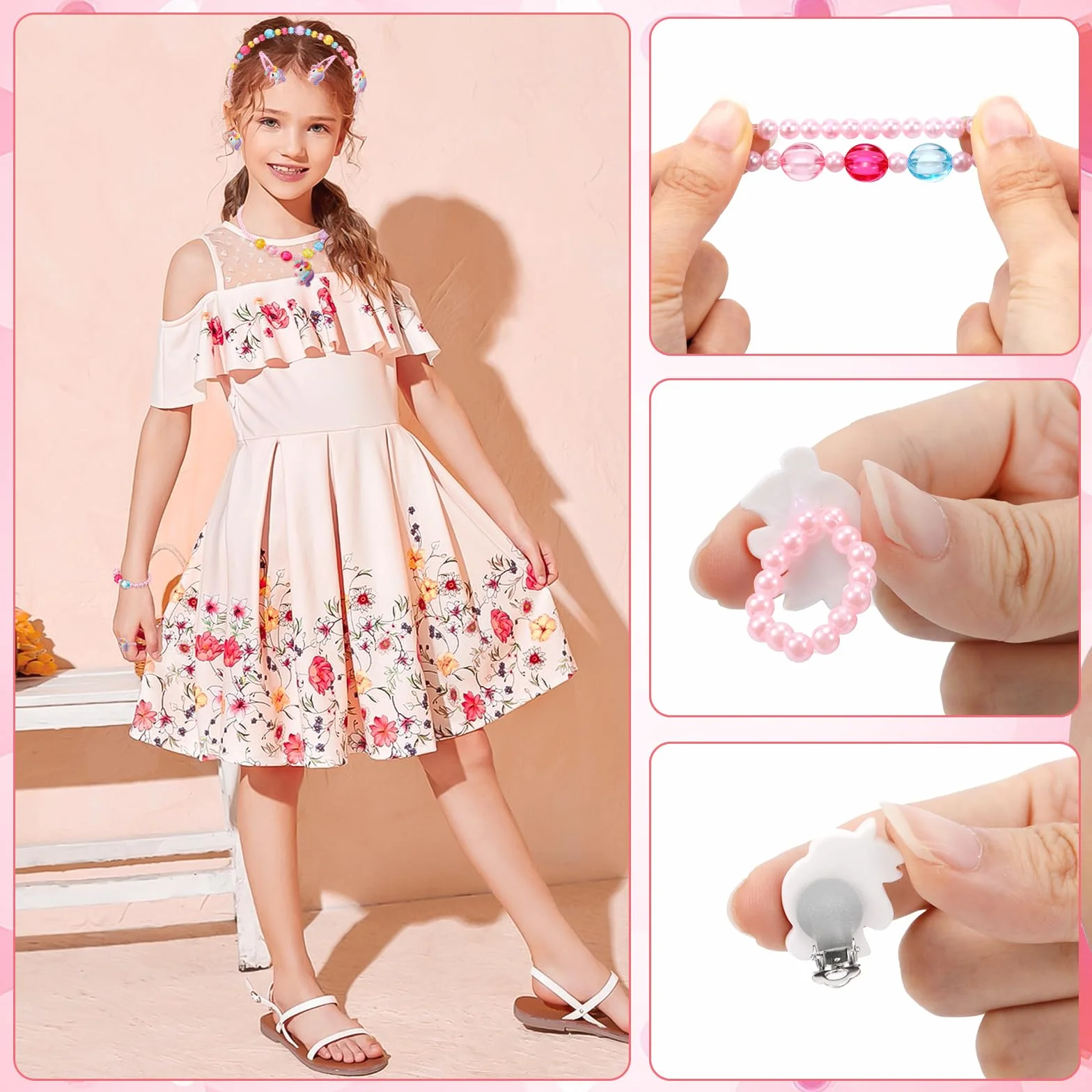 Hifot Licorne Collier Bracelet Bague Boucles d'oreilles Clip Pinces à Cheveux Set Enfants Fille