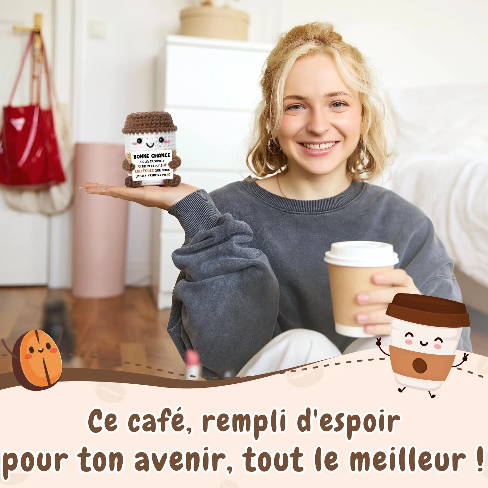 Peluche Espresso Crochetée Faite Main | Idée Décoration Bureau Maison