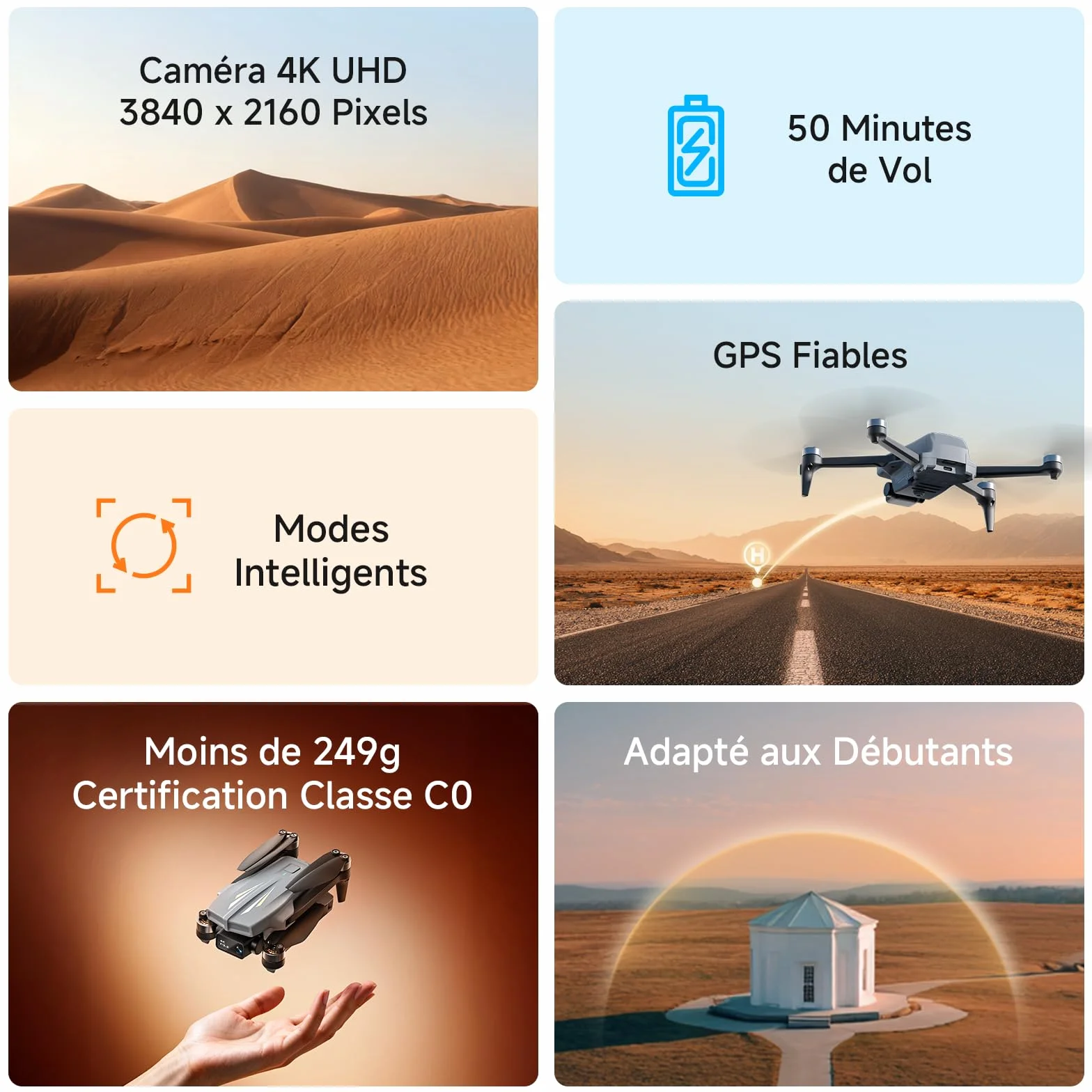 Ameta S20 Drone avec Camera 4K, GPS Drone pour Adultes et Enfants avec Retour Automatique/ 50min de Vol/Mode Intelligent/Suiveur/Contrôle par Gestes, FPV Mini Drone Moins de 249g