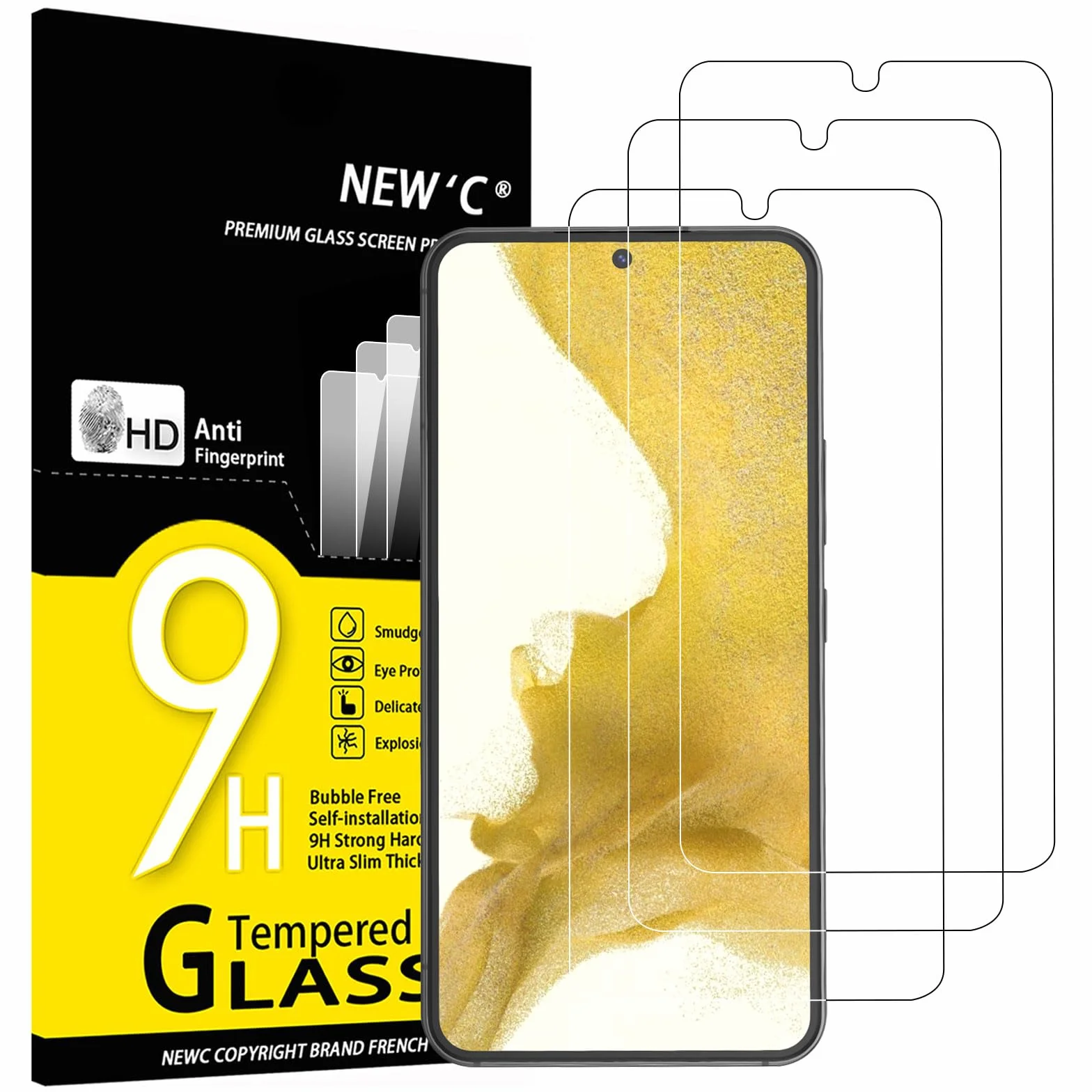 Verre Trempé pour Samsung Galaxy S22 5G, Film Protection écran 9H 0,26mm HD Ultra Transparent Lot de 3