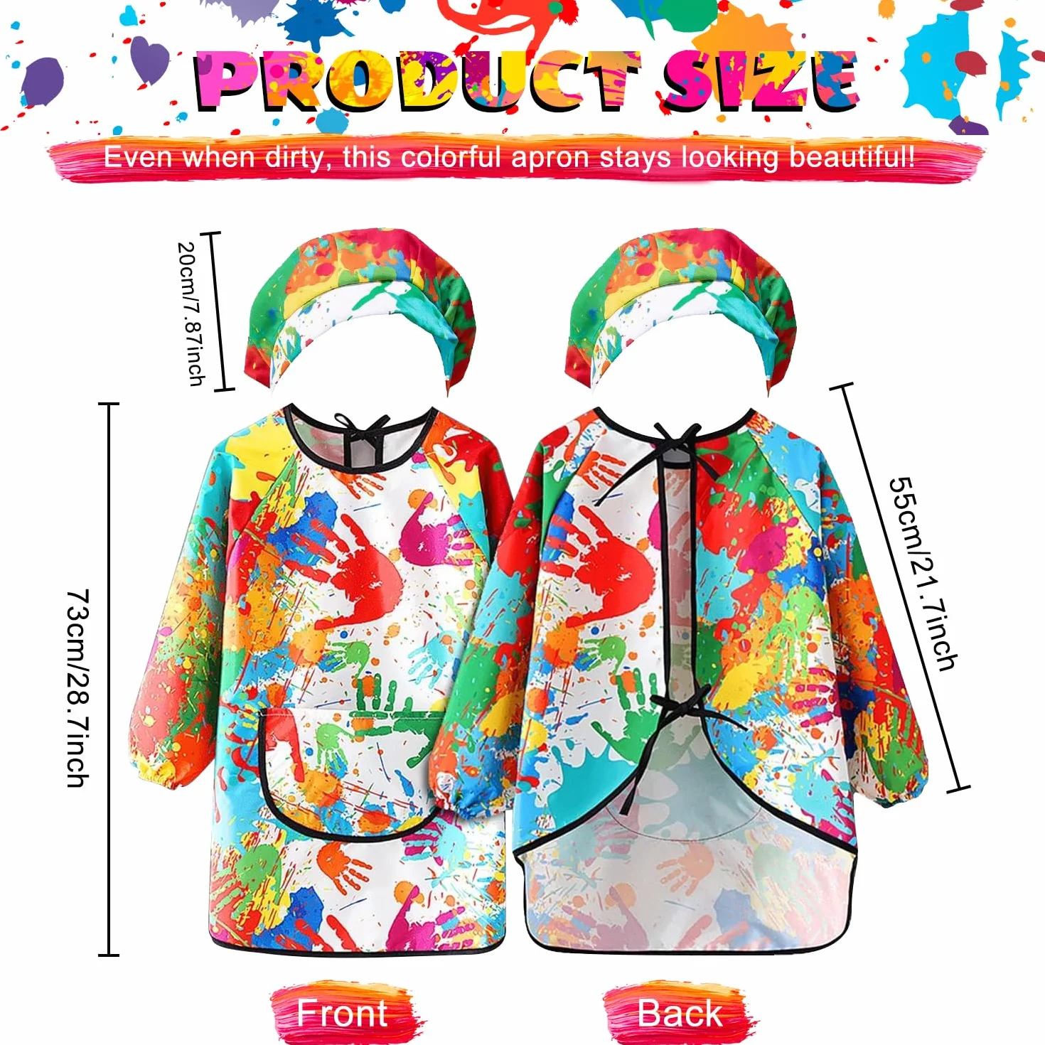 Tablier Peinture Enfant Imperméable 7-11 ans Réutilisable avec Capuche Manches Poches