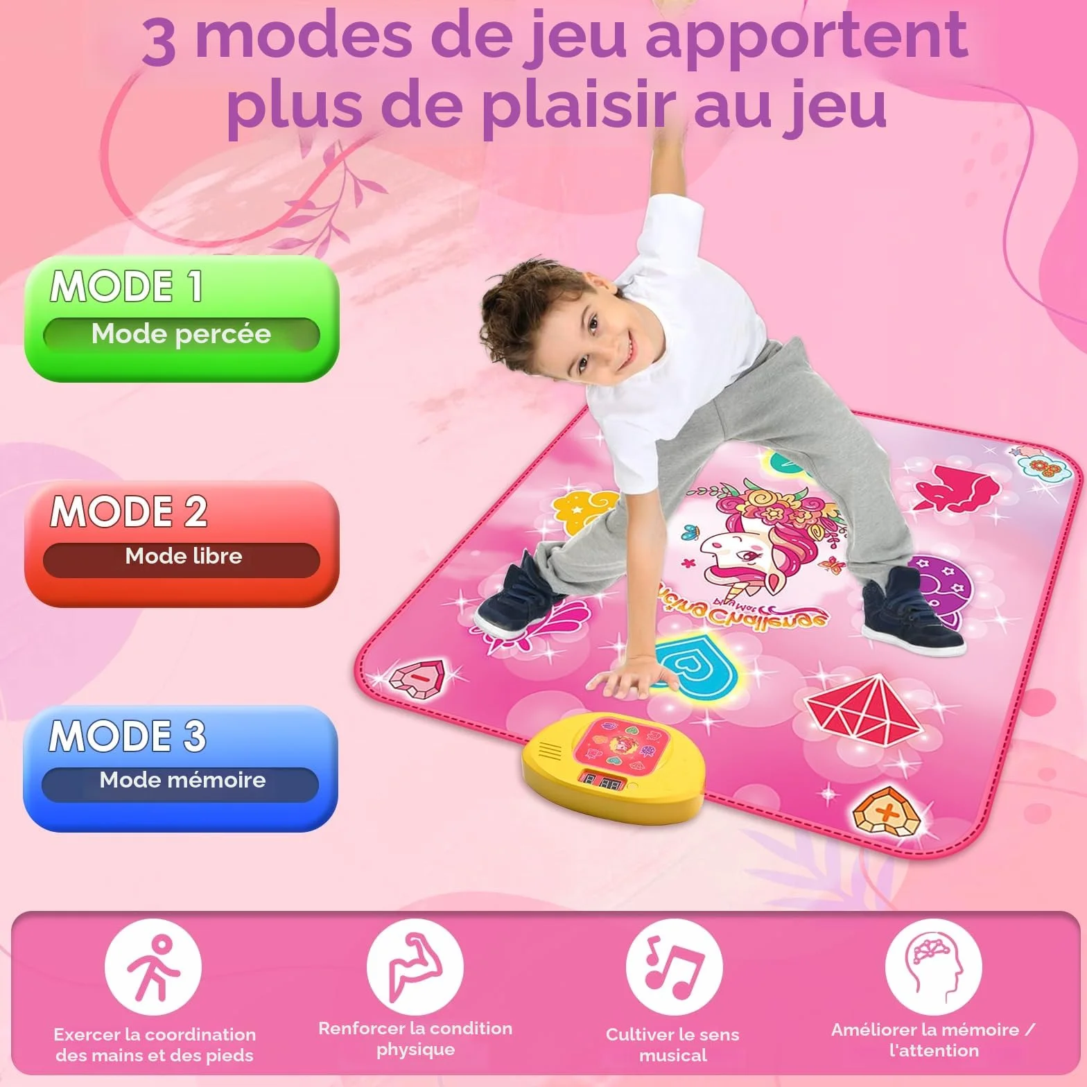 ZWOOS Tapis de Danse Fille avec Affichage LED, Tapis Musical Électronique 3-12+ Ans, Deux Modes de Jeu