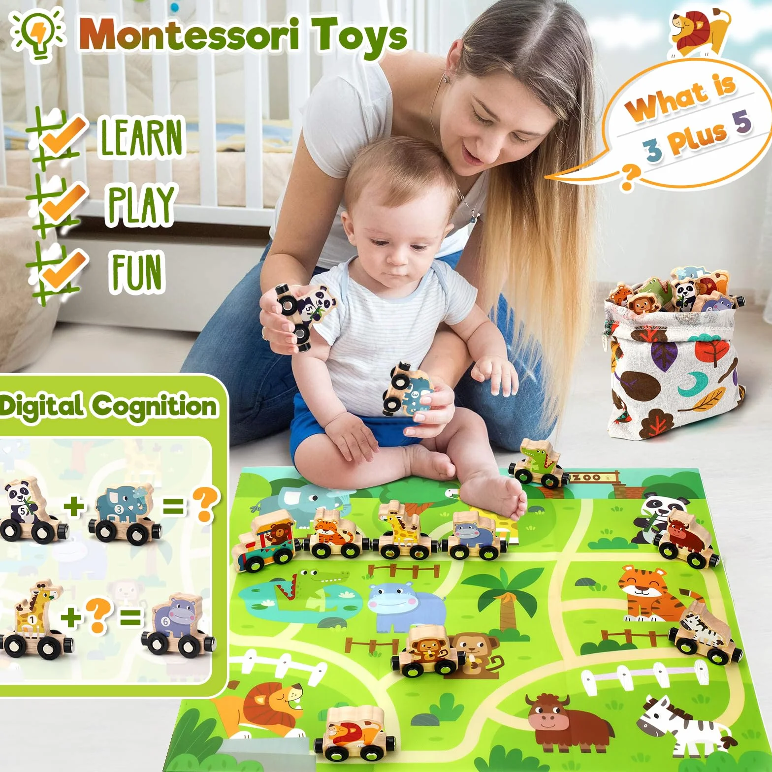 Jouet en Bois Magnetic Train Animaux de la Ferme Jeu Educatif Montessori 1 2 3 Ans Cadeau Fille Garçon