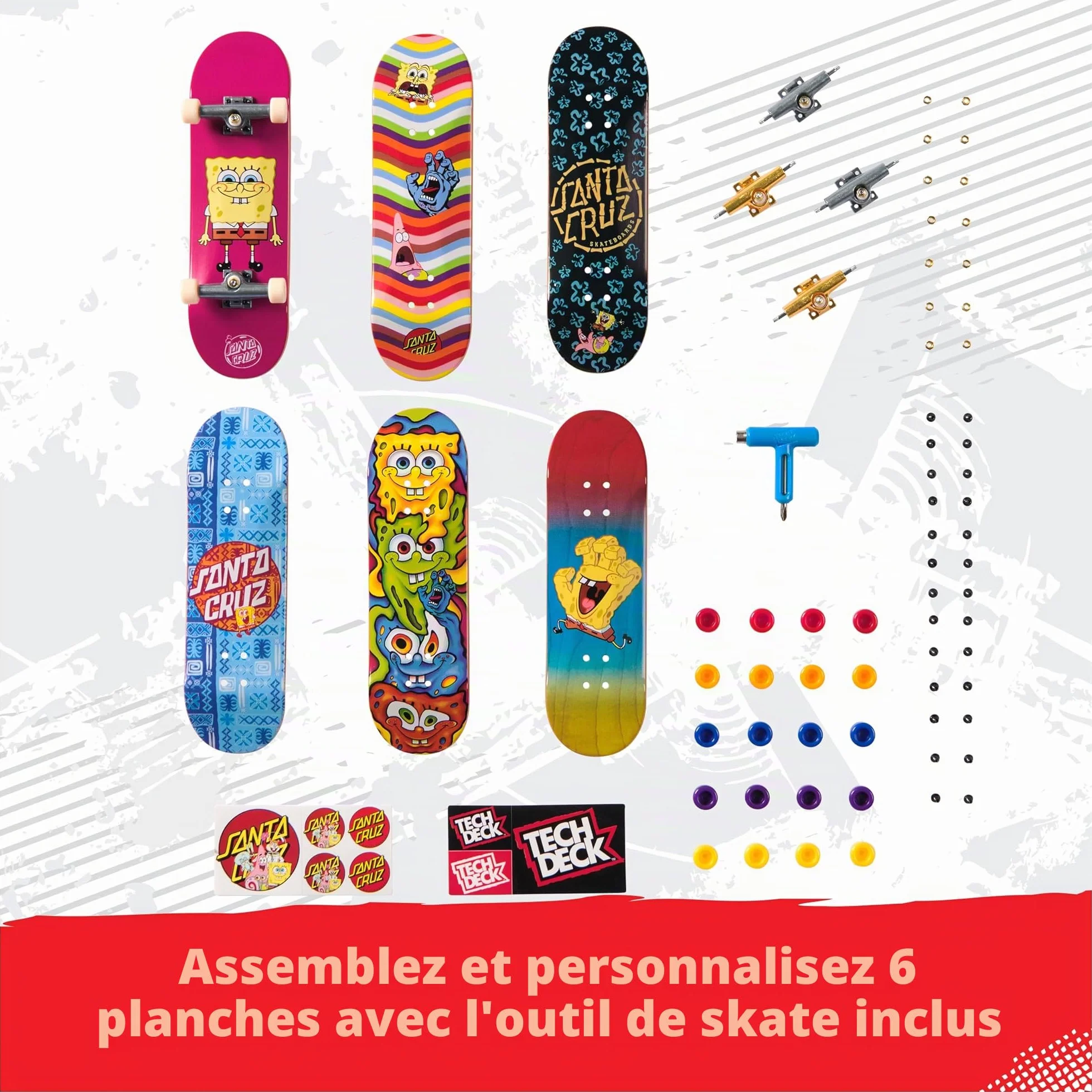 Tech Deck Spongebob Sk8shop Lot Mini Skateboards à Collectionner Personnalisables Jouets Enfants 6 Ans