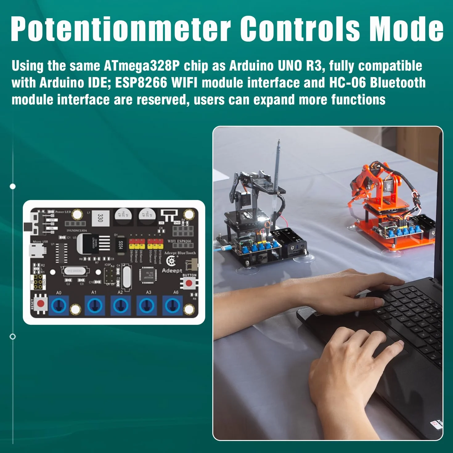 Adeept 5-DOF 5-Axis Educational STEM Programmable Robot Arm Kit with OLED Display Compatible with Arduino IDE Orange