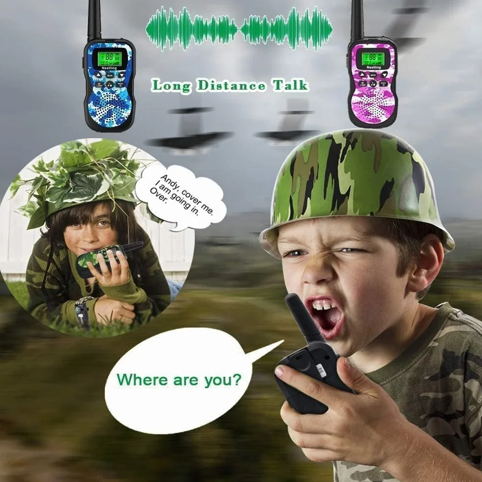 Nestling Talkie Walkie Enfants, Radio à 2 Voies avec 8 Canaux, Lampe de Poche LCD Rétro-éclairée, Jouets pour 3-12 Ans Camping