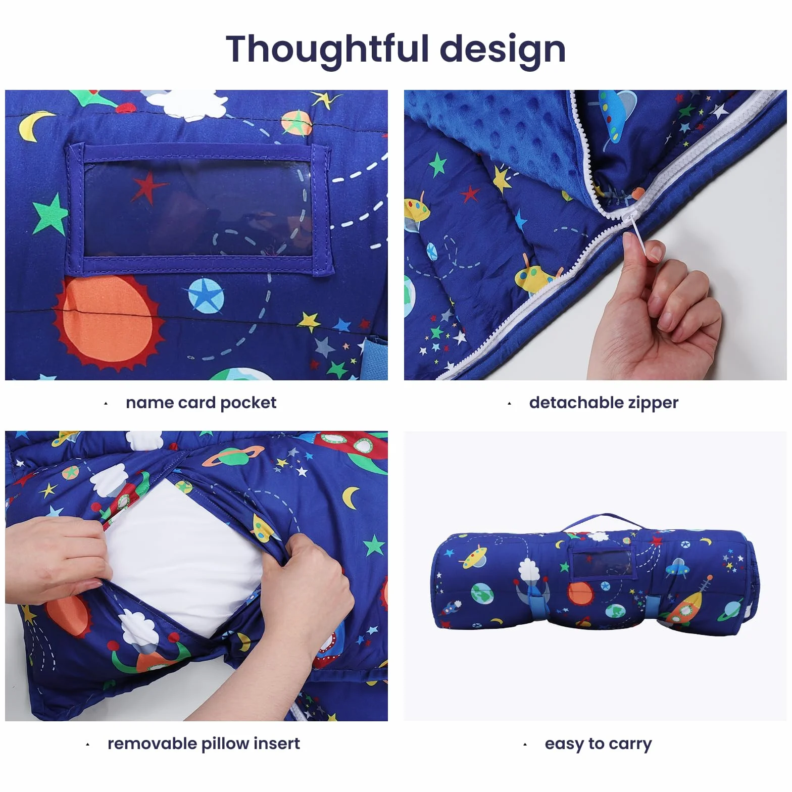 Tapis de Sieste pour Enfants avec Oreiller et Couverture Amovibles Sac de Couchage 2 en 1 Très Épais