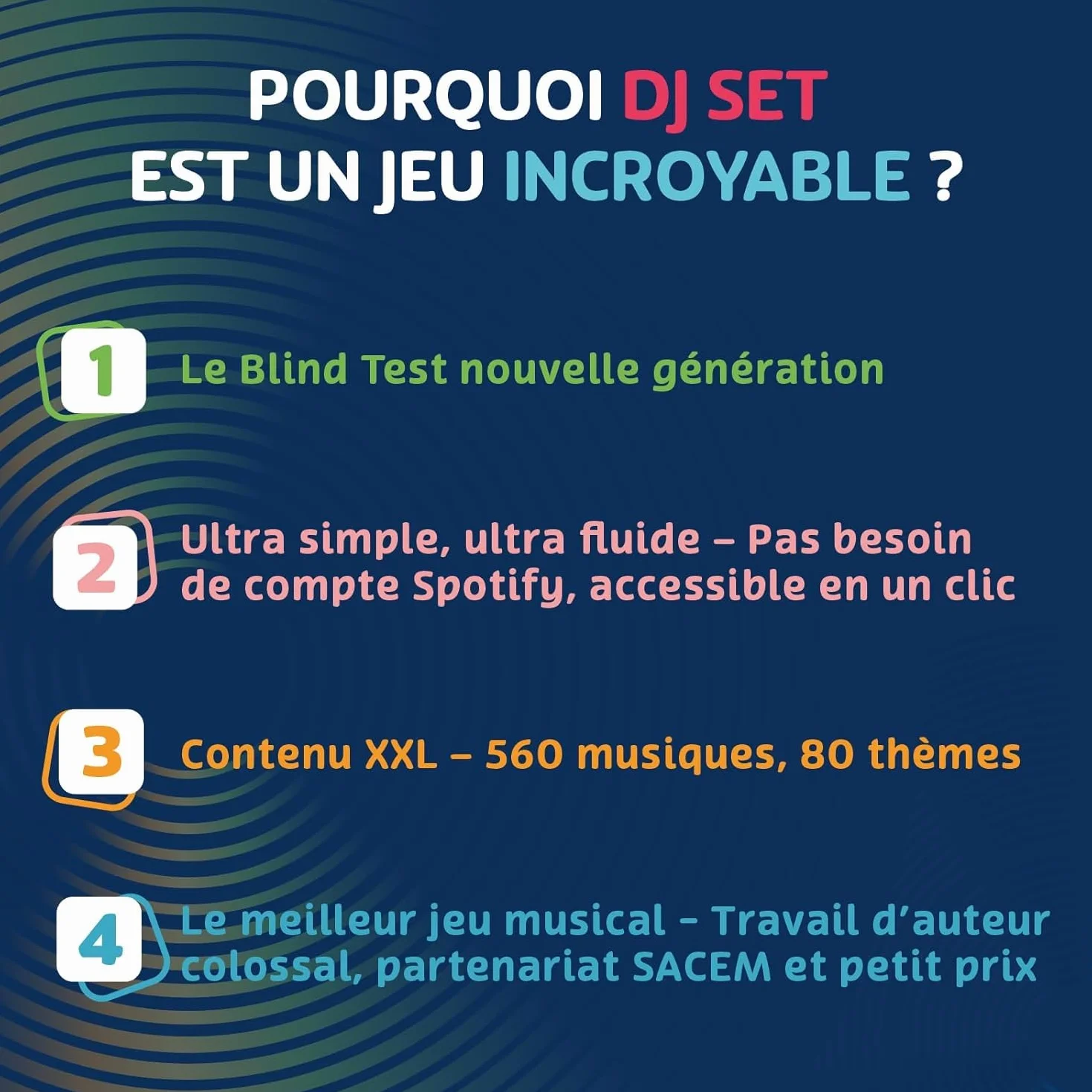 DJ SET – Jeu de Société Musical – Blind Test – 80 Thèmes 560 Morceaux – 3-16 Joueurs Dès 12 Ans – Idée Cadeau Originale