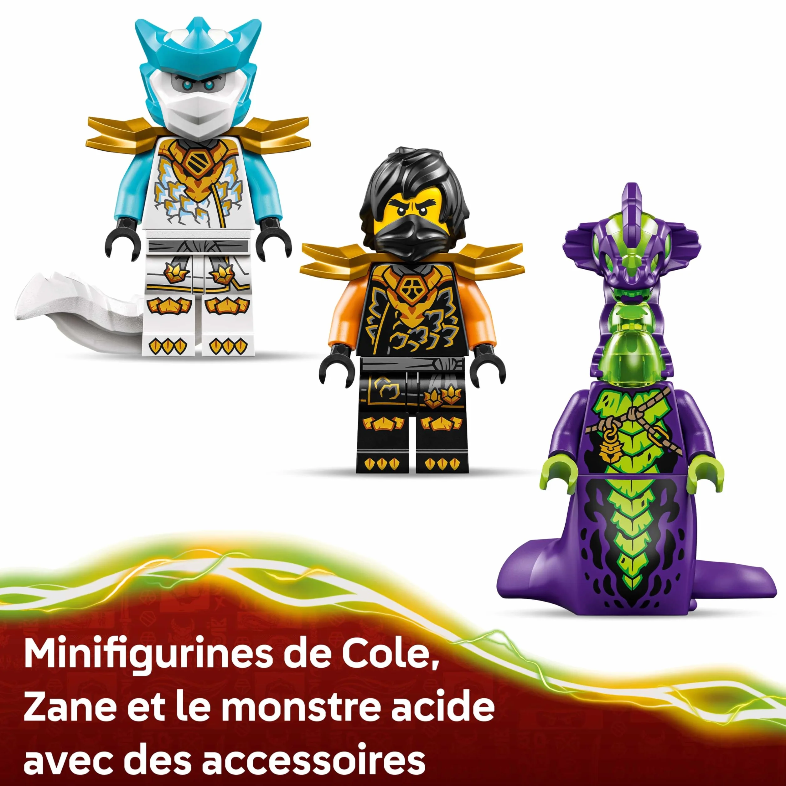 LEGO Ninjago La Mission du Robot Cole et du Dragon Zane Jouet Ninja Figurine d'action 3 Minifigurines Sabre Cadeau Garçon 7 Ans 71854