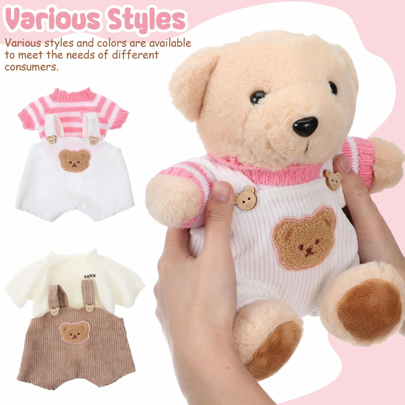 BESTonZON Vêtements pour Peluches Ours 30 Cm 2 Ensembles Confortables avec Pantalon À Bretelles Et Pull