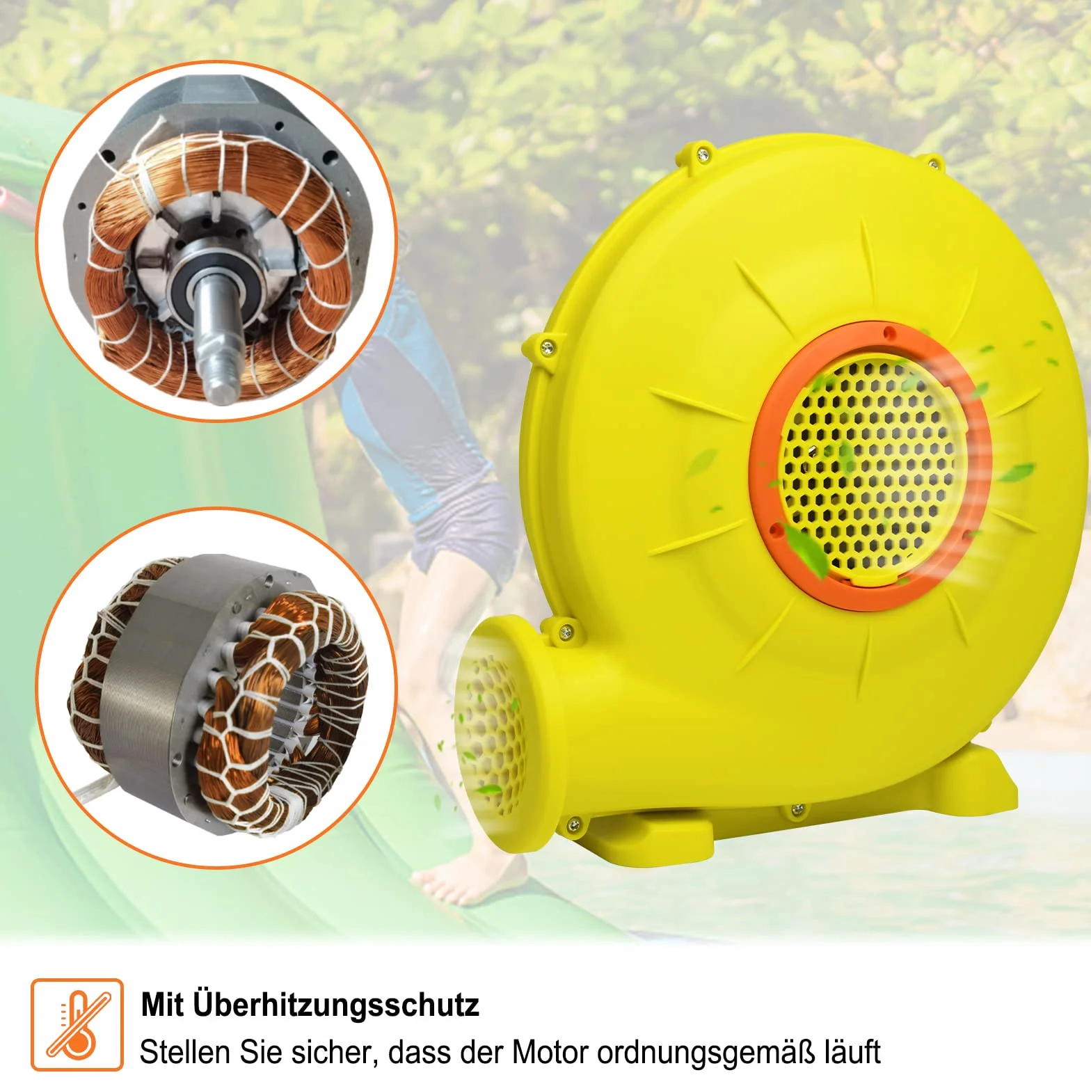 Pompe Air Electrique Souffleur d'air 350W pour Château Gonflable, Portable avec Poignée, Jaune