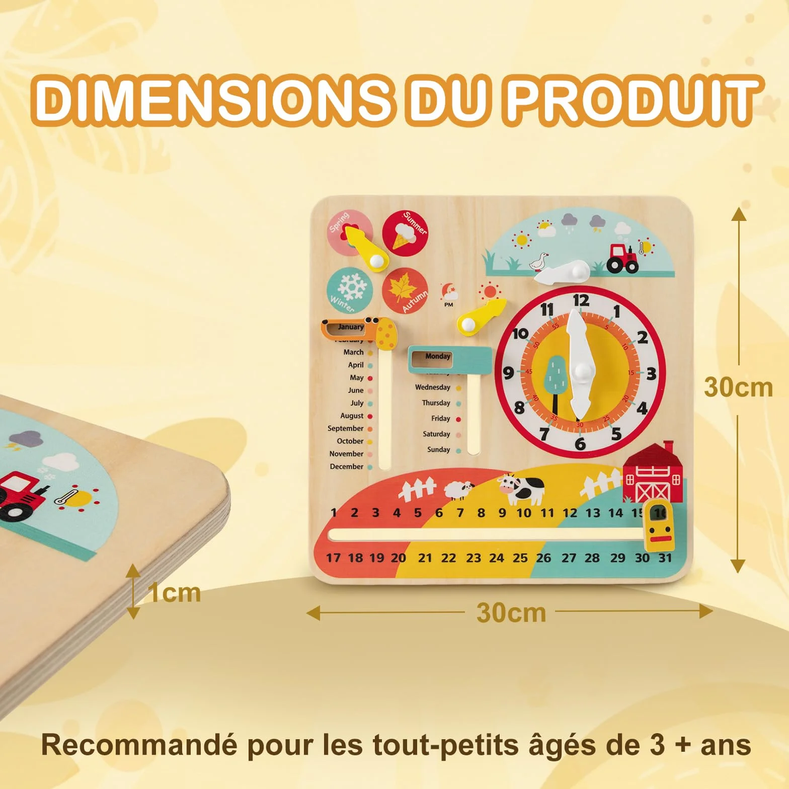 GOPLUS Calendrier Enfant Éducatif 7 en 1, Planche d'Activité d'apprentissage des Mois, Semaines, Jours, Saisons, Heure, Météo, Jouet Montessori Motricité en Bois pour 3+ Ans
