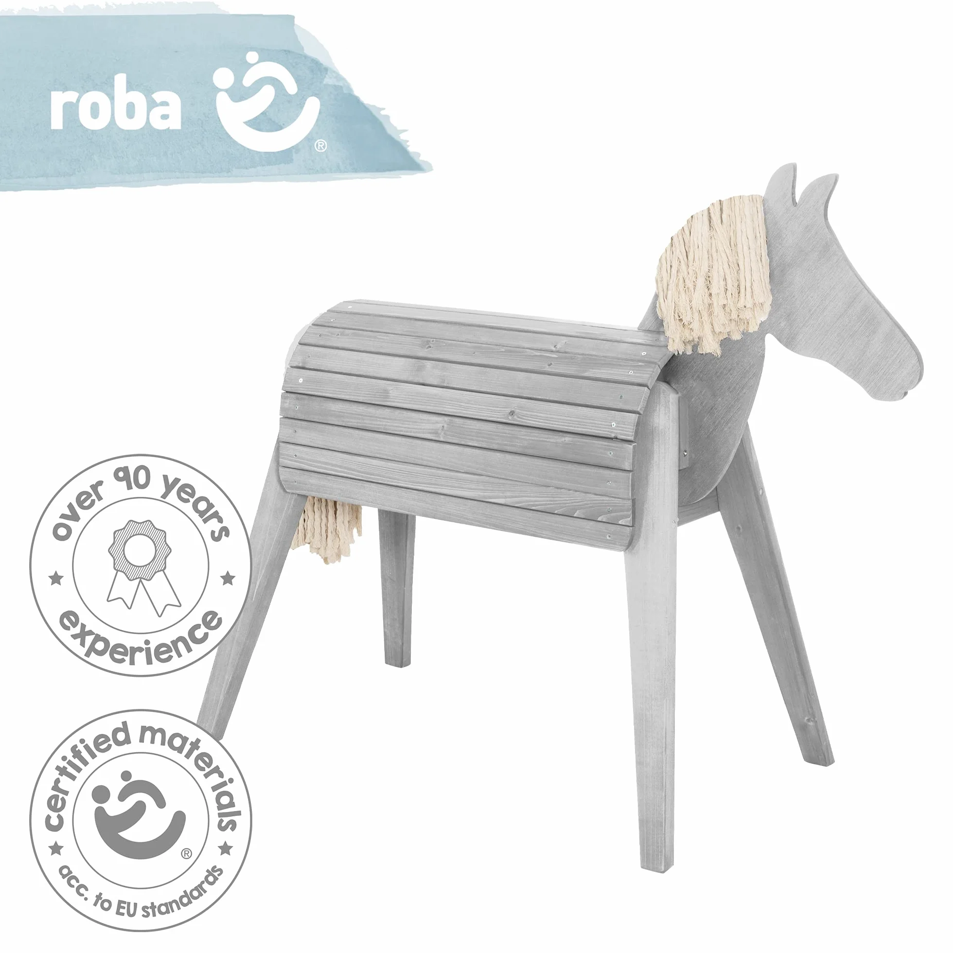 Cheval d'Équitation en Bois Massif pour Enfants - Hauteur d'Assise 89 cm - Teinté Gris