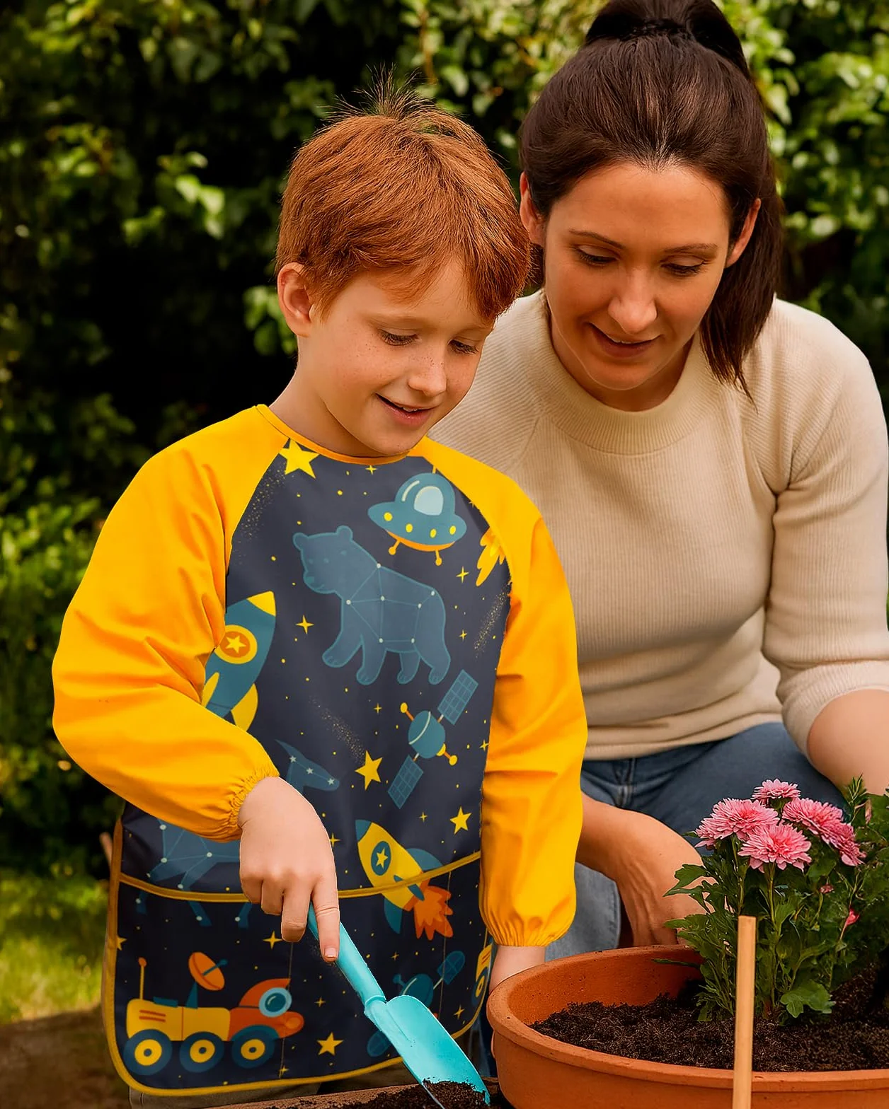 Tablier Peinture Enfants Imperméable Manches Longues 3 Poches Lavable pour Peinture Bricolage Cuisine
