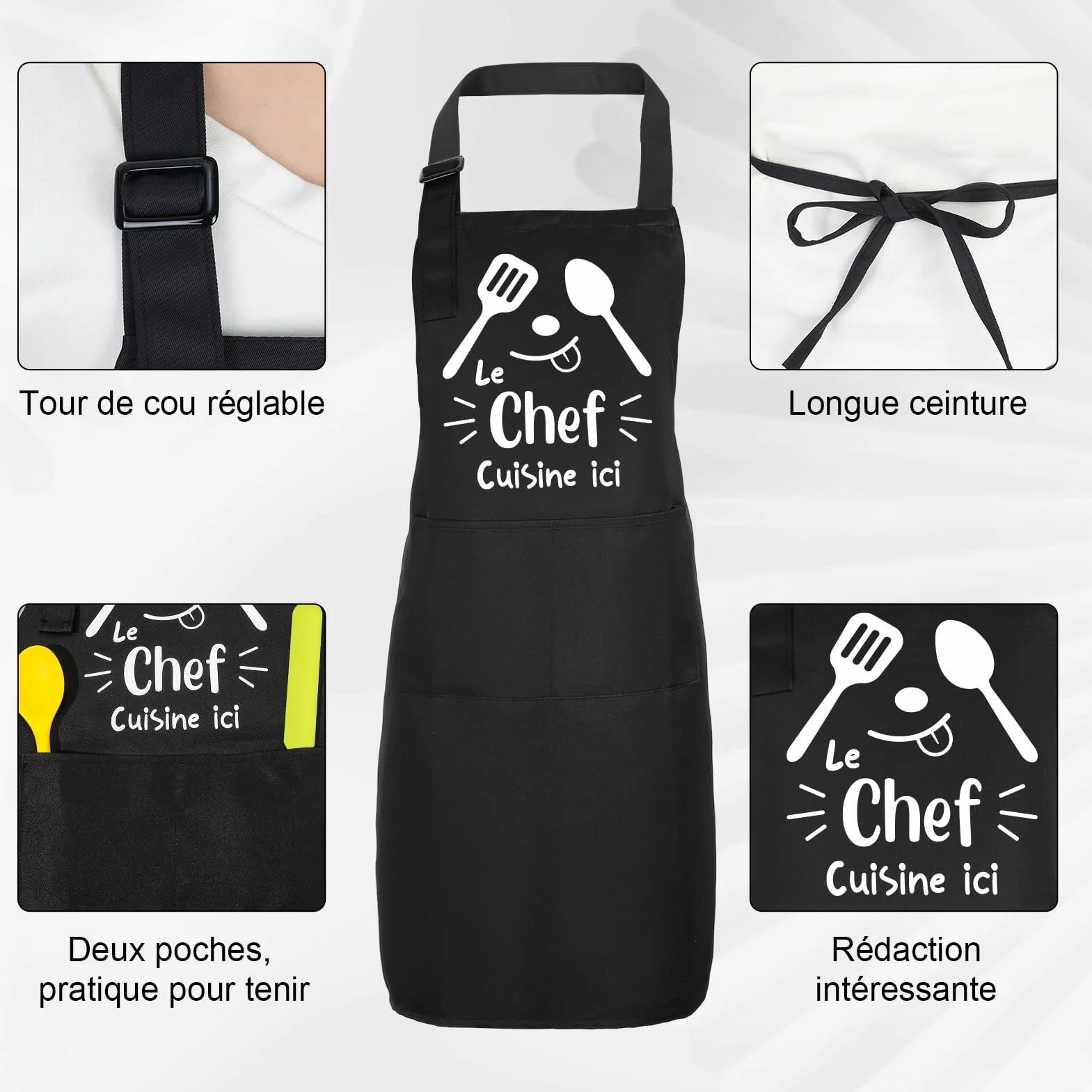 Tablier Enfant et Chapeau de Chef Réglables avec Poche pour Cuisine et Pâtisserie
