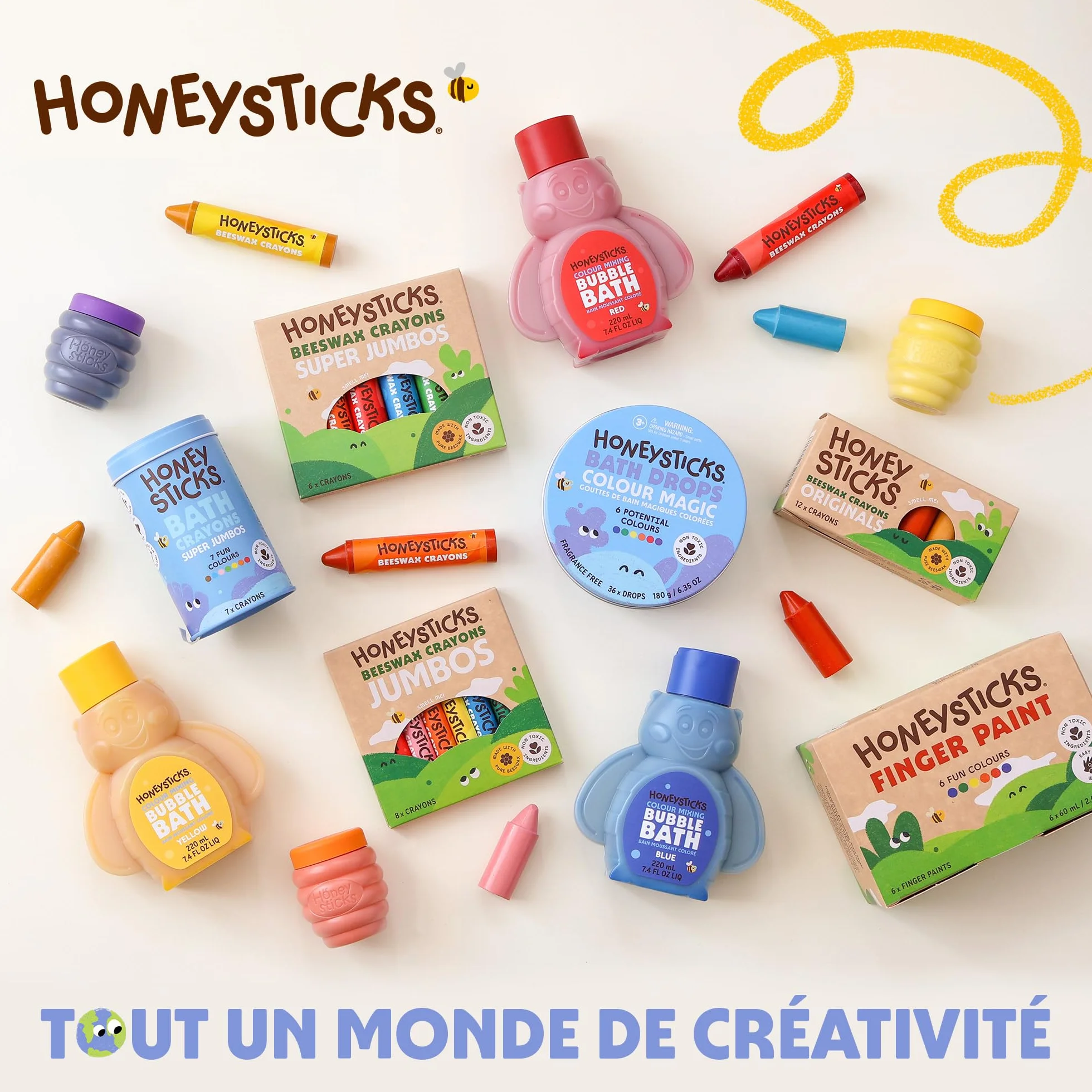 Honeysticks 12 Gros Crayons Pure Cire d'Abeille Non Toxiques pour Tout Petits 1 an+