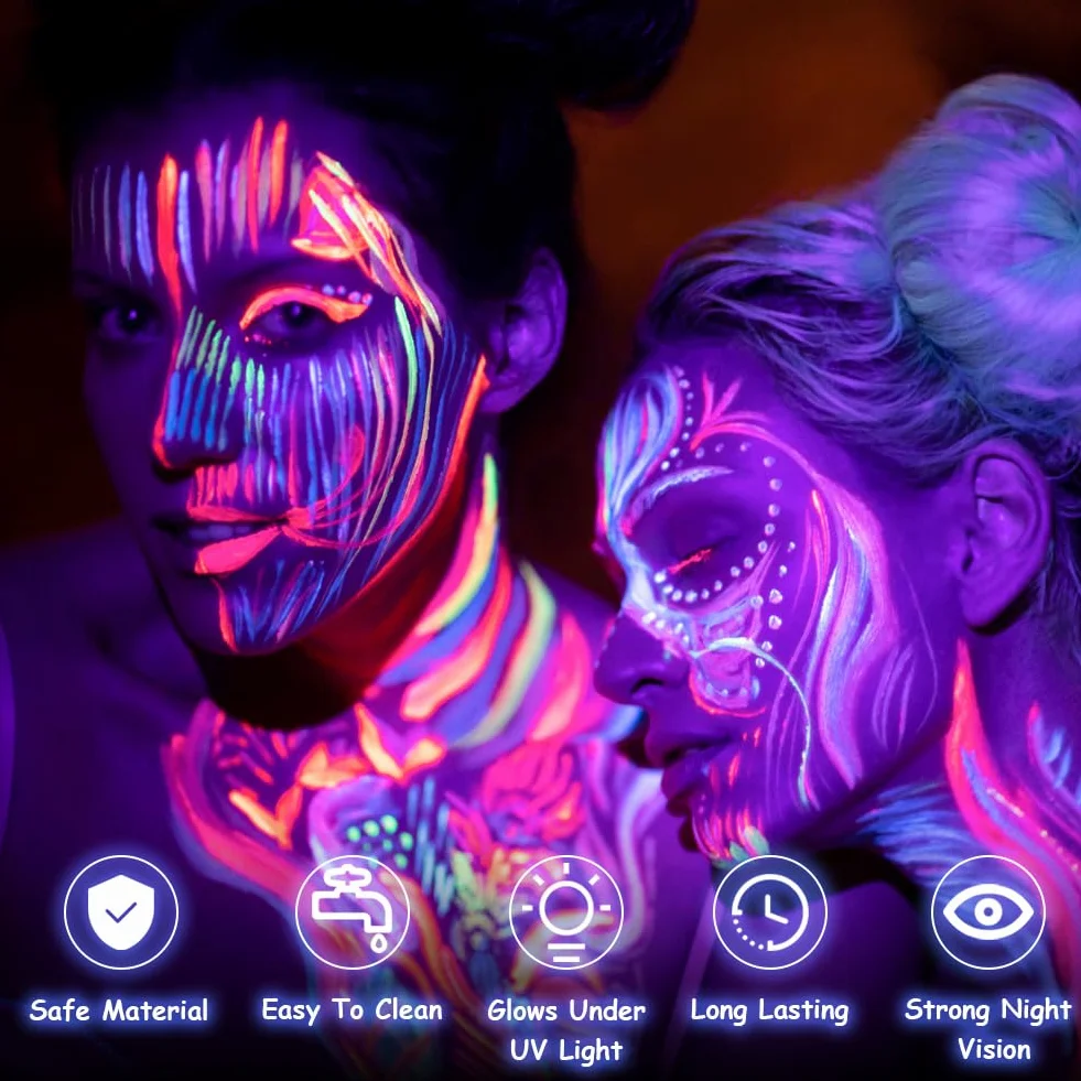 Crayons de Peinture Fluo Fluorescents UV 8PCS, Crayons Lumineux pour Visage Corps Maquillage Enfants Adultes Halloween