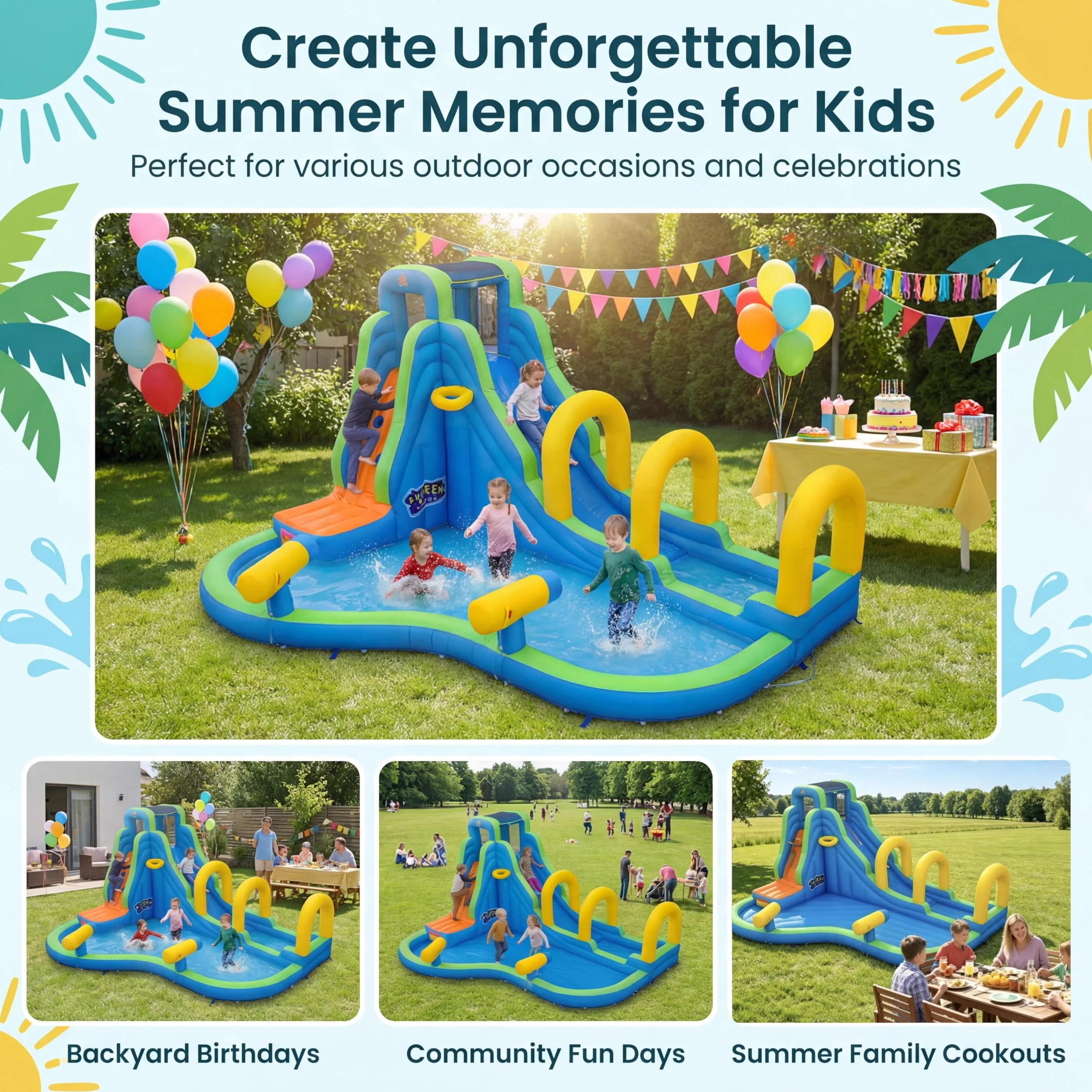 GIANTEX Château Gonflable avec Toboggan Aquatique, Aire de Jeux Gonflable pour Enfants 3-12 Ans