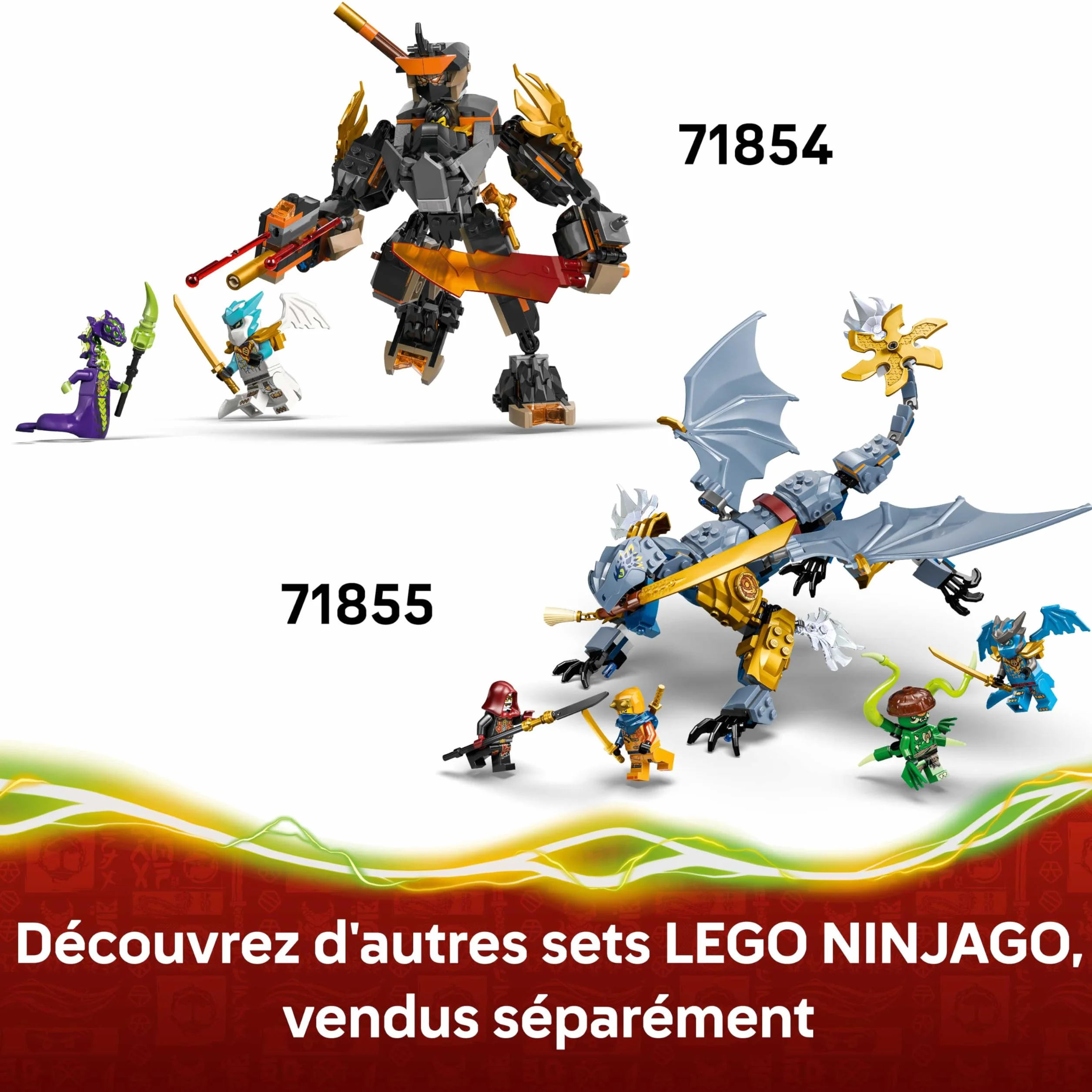 LEGO Ninjago La Mission du Robot Cole et du Dragon Zane Jouet Ninja Figurine d'action 3 Minifigurines Sabre Cadeau Garçon 7 Ans 71854