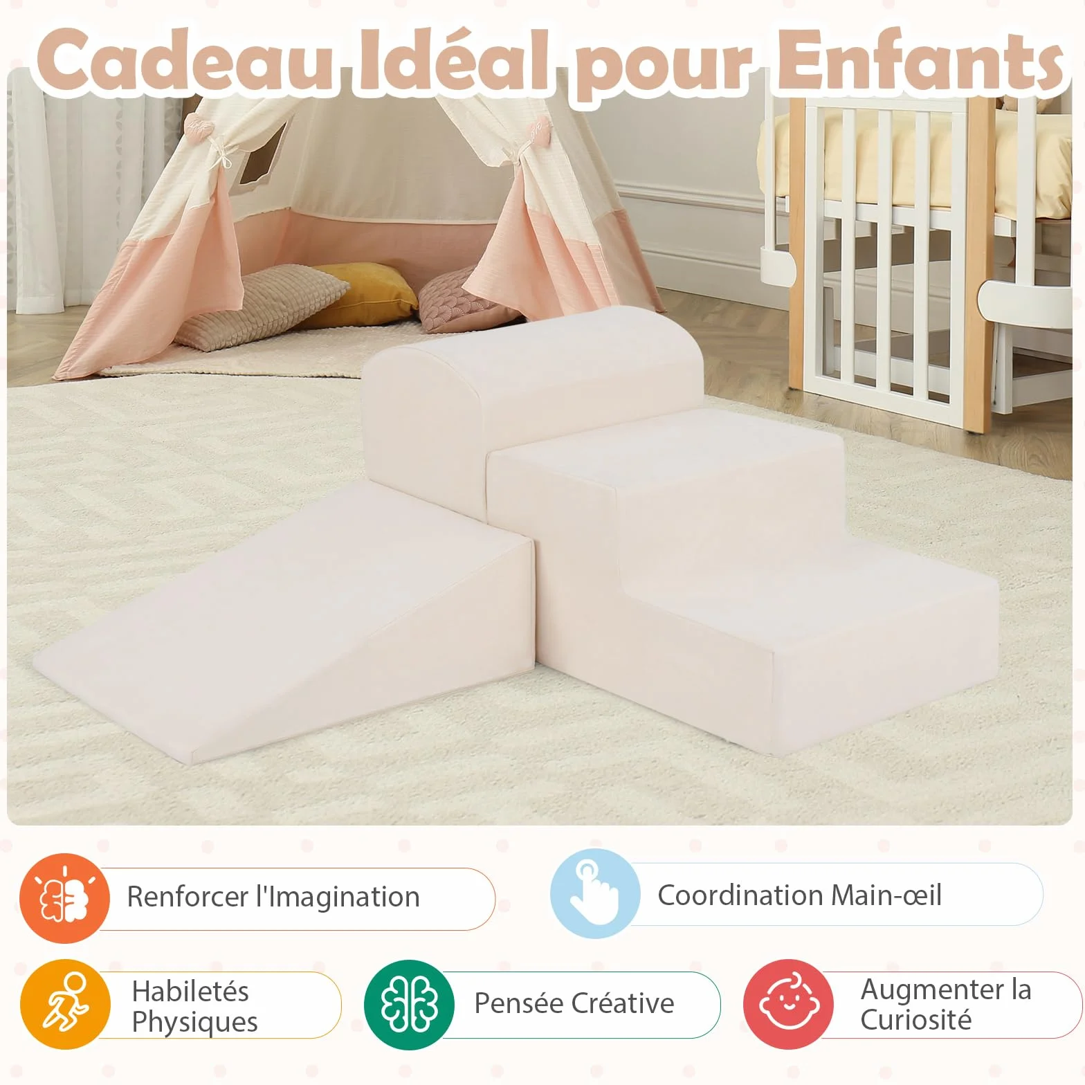 GOPLUS Parcours Motricité Bébé avec Piscine à Balles, Toboggan Rembourré, Housse Lavable, 3 Ans+
