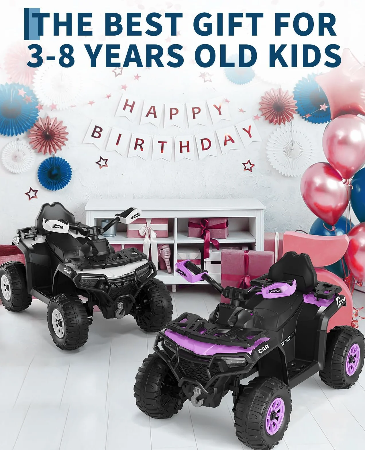 Quad électrique Tout-Terrain pour Enfants 2 Moteurs Télécommande Parents LED Bluetooth USB 95x56x55 cm