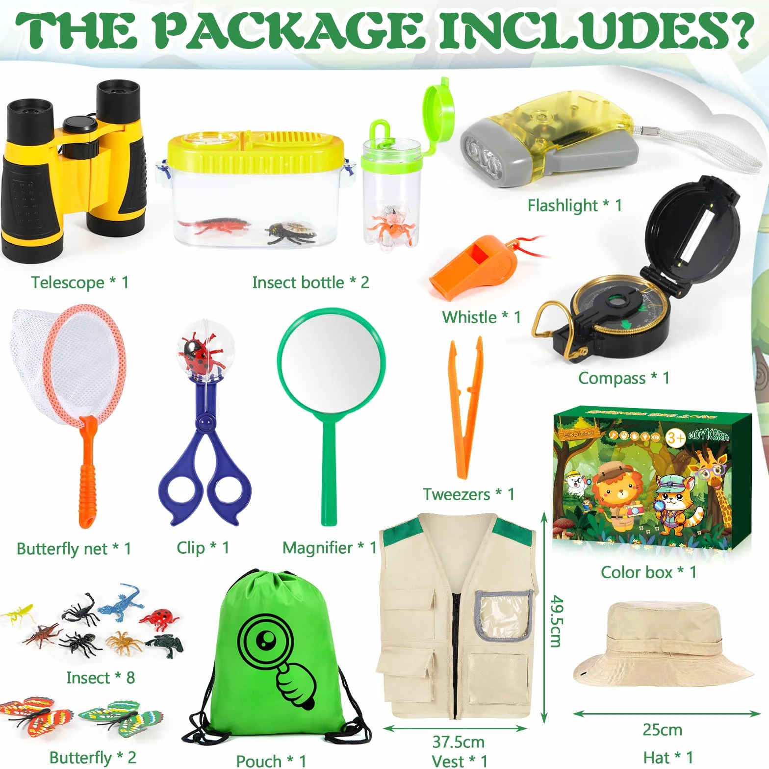 Kit d'exploration pour Enfants, Ensemble Explorateur Extérieur avec Jumelles, Gilet Safari, Chapeau et Loupe