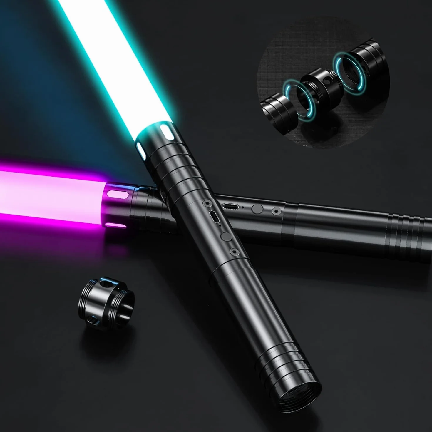 Sabre Laser RGB 15 Couleurs Rechargeable USB pour Enfants 60cm 2PC