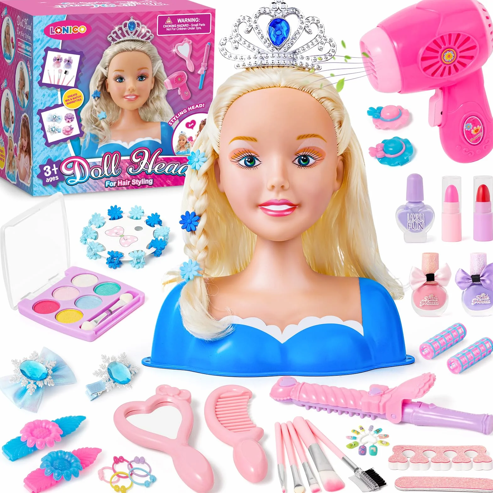 Kit de salon de coiffure pour enfants, 52 pièces jouets de coiffure, accessoires de beauté, cadeaux filles 3-6 ans