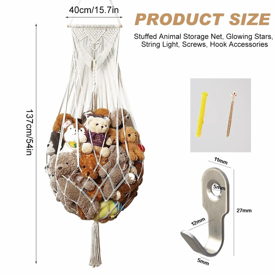 Filet de rangement pour peluches bohème macramé hamac organiseur chambre