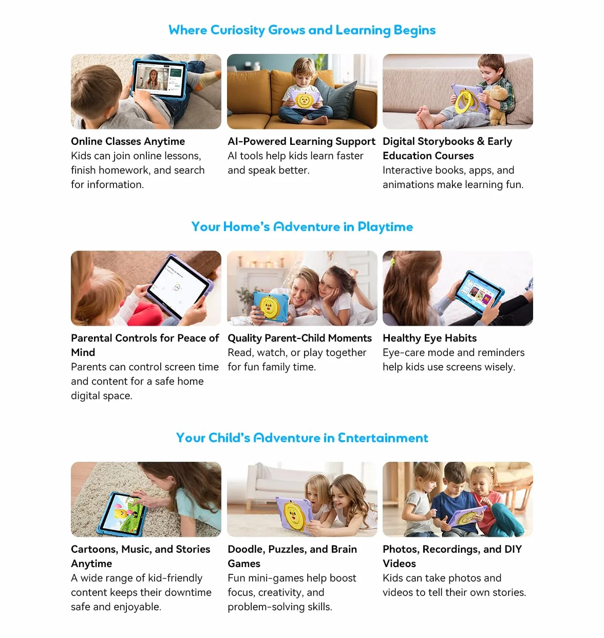 Blackview Link 1 Kids, Tablette Enfant Android 16 AI, 12GB+64GB (2TB Externe), 3 Assistances AI Intelligentes, 8,68'' HD+, 5MP+8MP, Google Kids Space+Contrôle Parental, Haut-parleurs Dual Box, Bleu