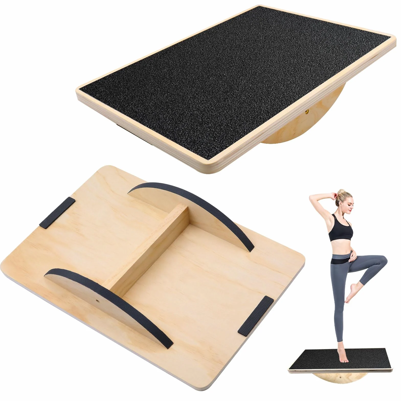 Balance Board Bois Planche Équilibre Antidérapant Monobloc Entraînement Wobble Board