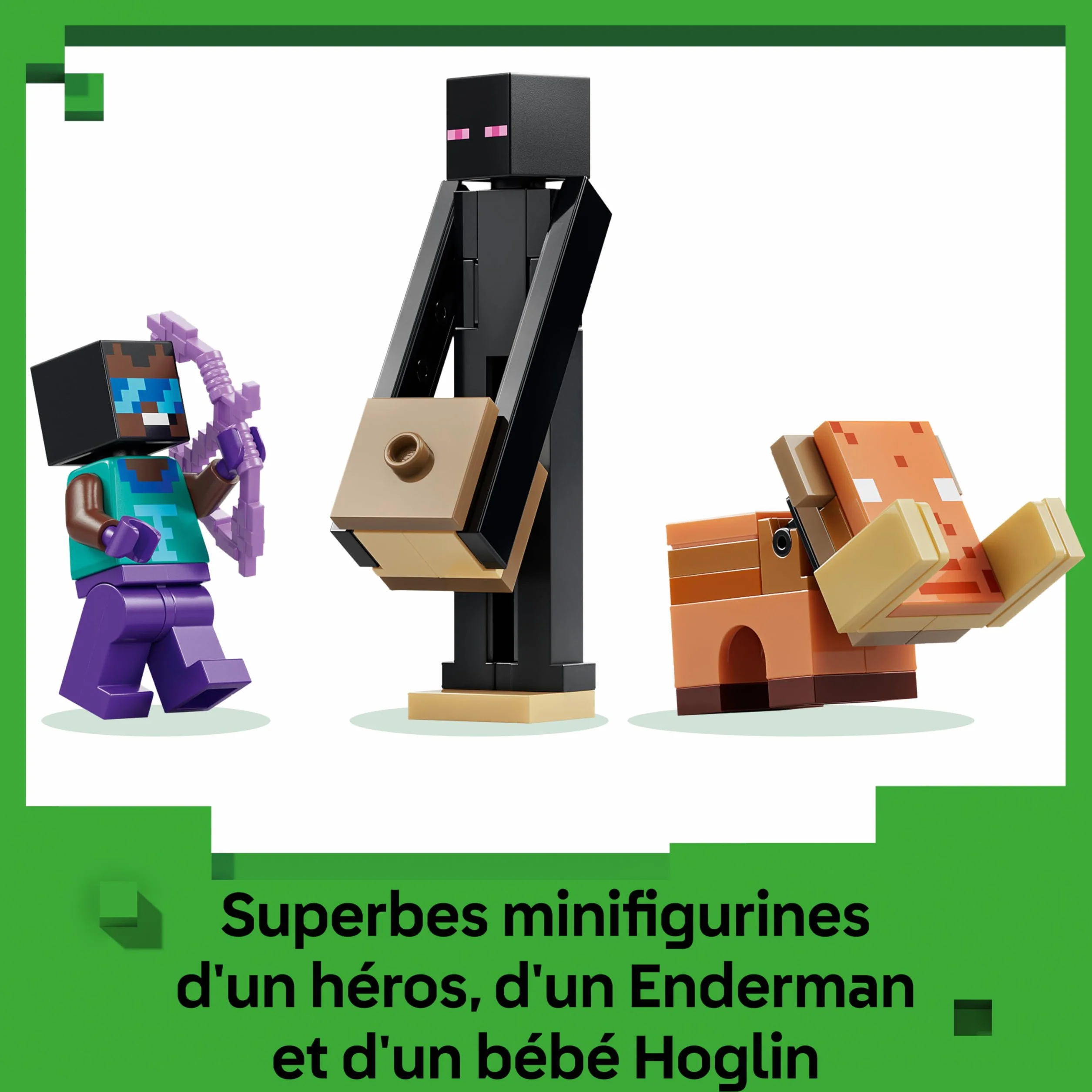 LEGO Minecraft Voyage à Travers Les Portails du Nether et de l’Ender Jouet de Construction Figurines Mobs Héros Enderman Bébé Hoglin Cadeau Gaming 7 Ans
