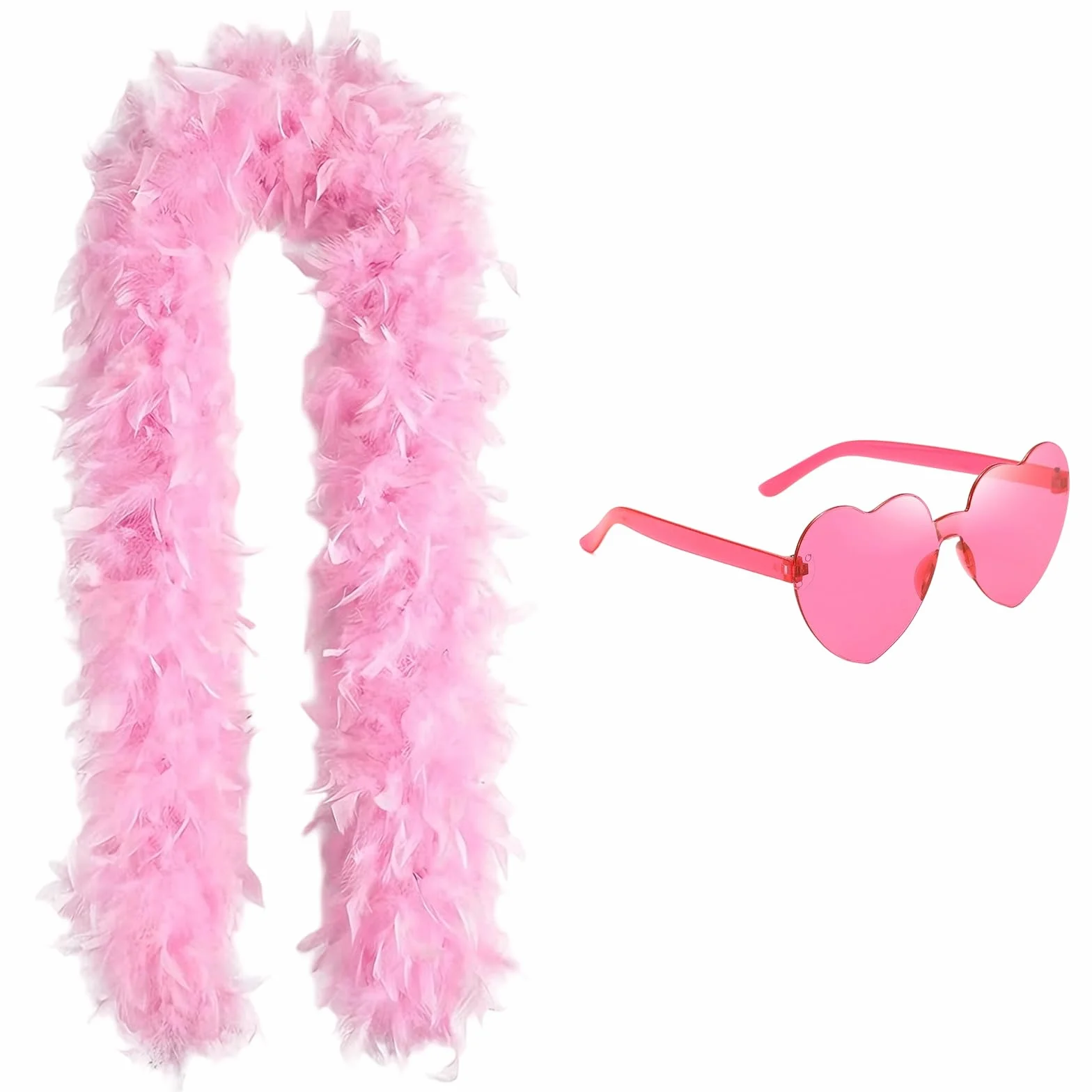 Boa en Plumes Roses 2M, Châle en Plumes avec Lunettes Cœur, Accessoire Danse Mariage Fête Cosplay Halloween