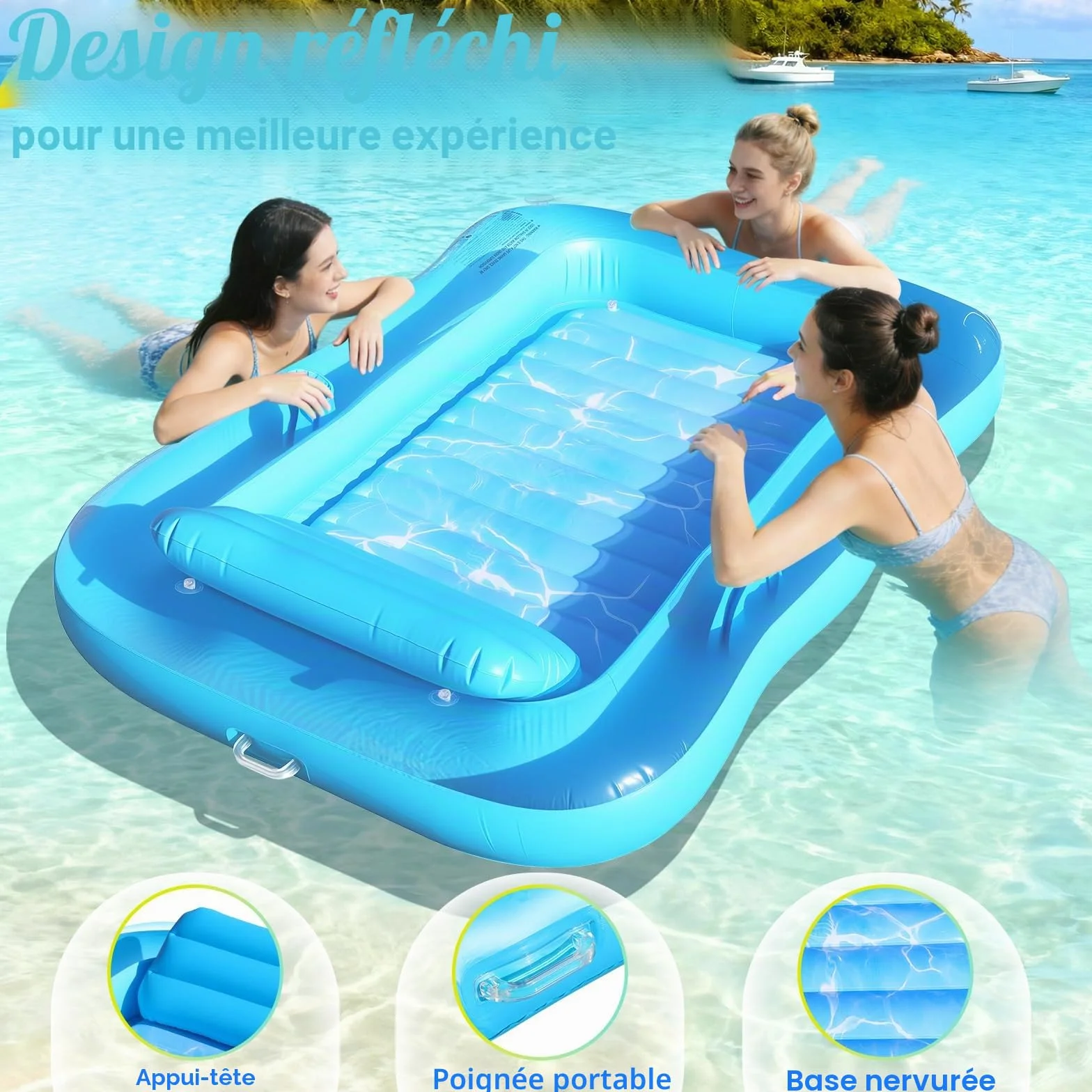 KingSom Matelas Gonflable Piscine Adultes avec Oreiller, Porte-Boisson et Porte-Téléphone