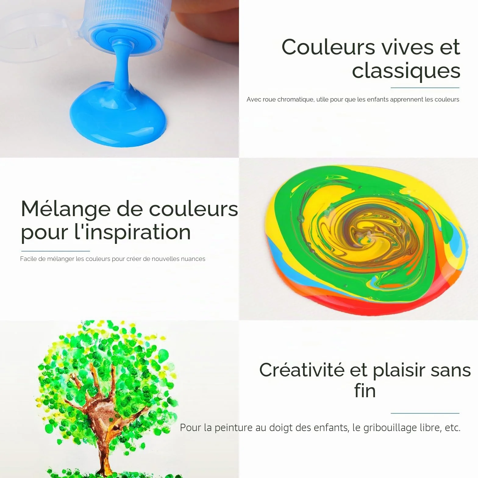 Nicpro Peinture au Doigt Enfant 60 ml 12 Couleurs Tempera Liquide Lavable Non Toxique