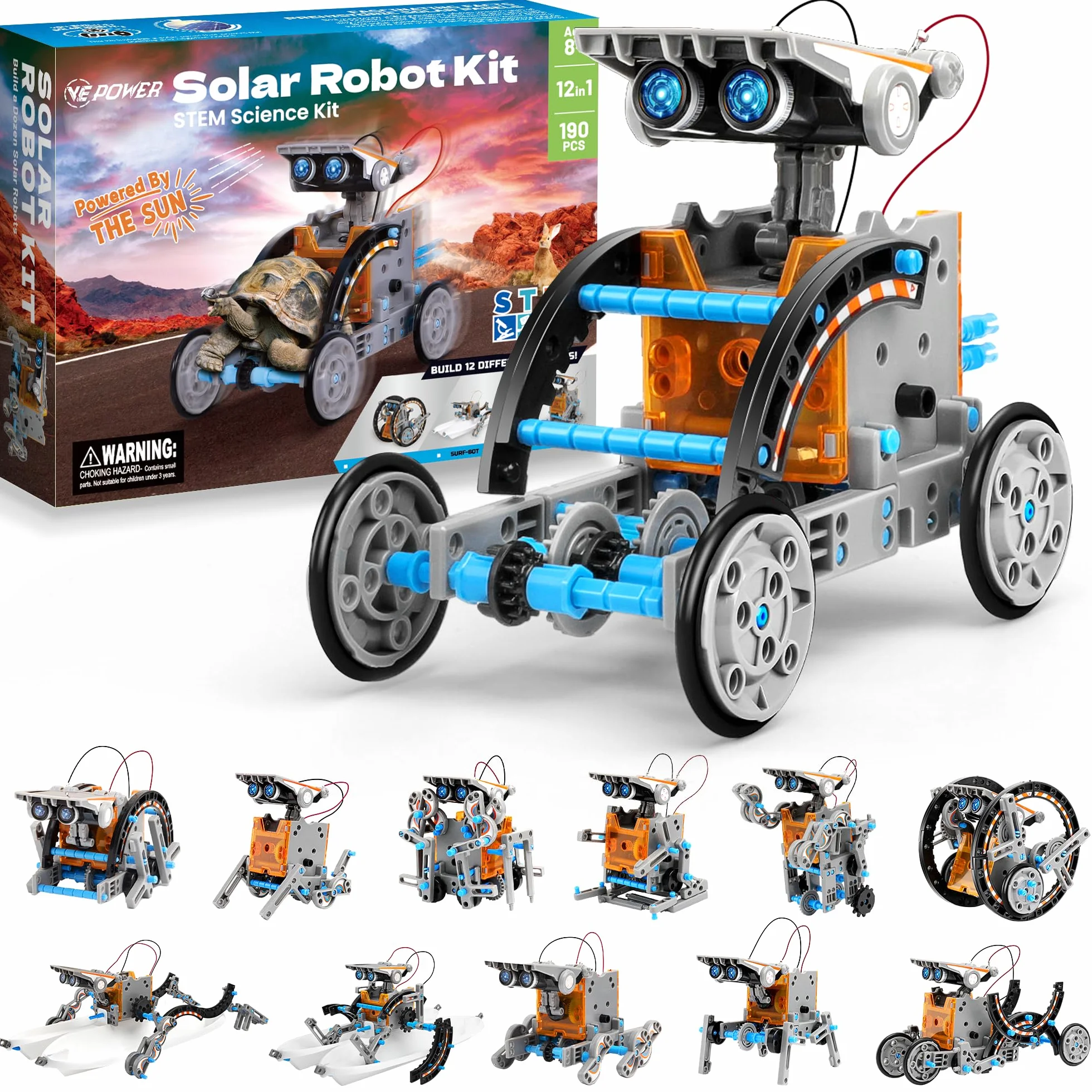 VEPOWER Robot Solaire 12 en 1 Jouet Enfant STEM Jeux de Construction DIY Science Éducatif Kit 190 Pièces