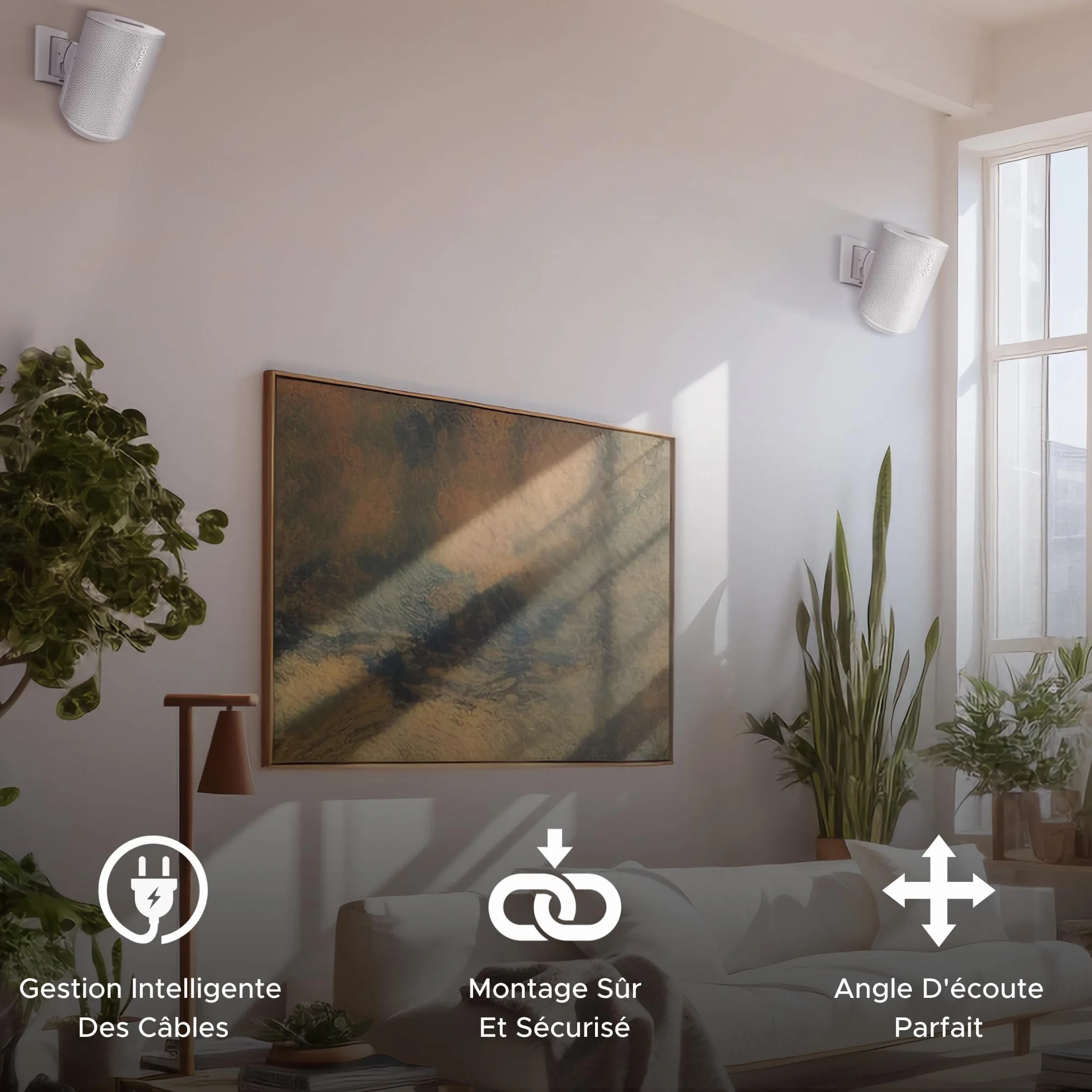 Support Mural Era 100 Inclinable Orientable Blanc Double Compatible Sonos ERA100 Era 100 SL