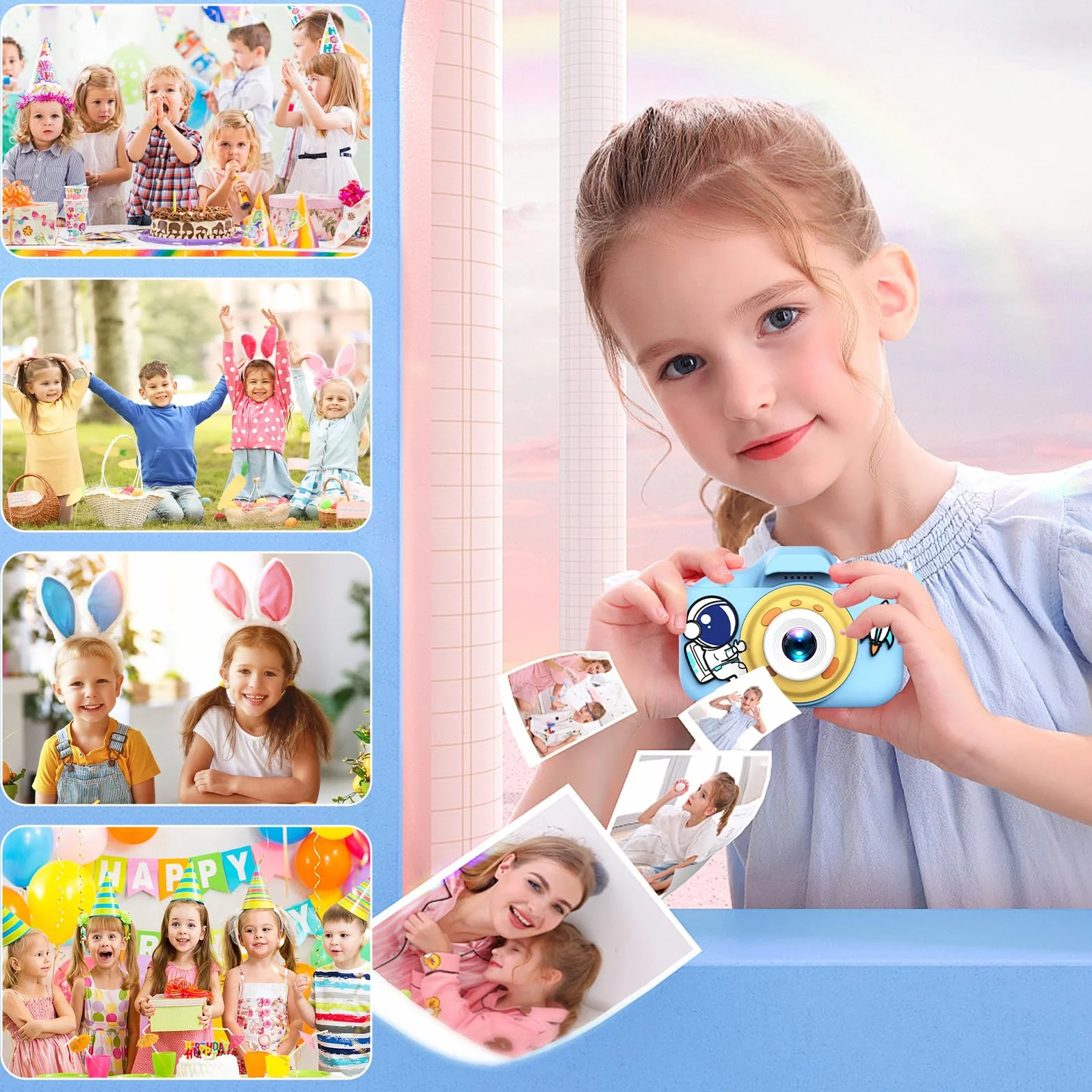 Caméra Numérique Enfant 1080P 20MP avec Carte SD 32Go Étui Antichoc Zoom 8X Écran IPS 2"