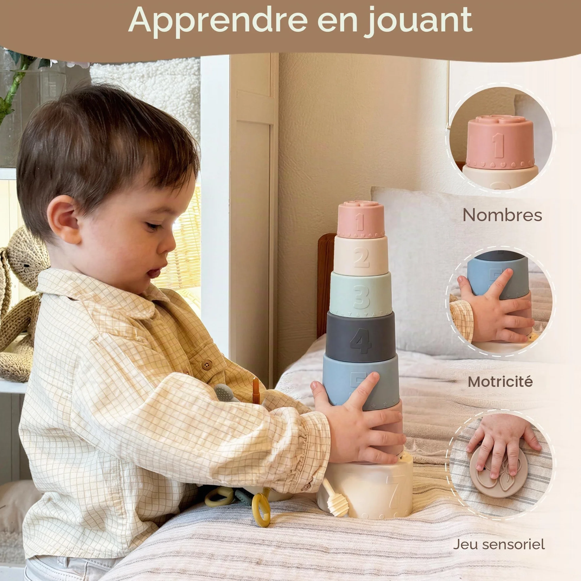 Moonkie Gobelet empilable en silicone bébé jouet éducatif dentaire