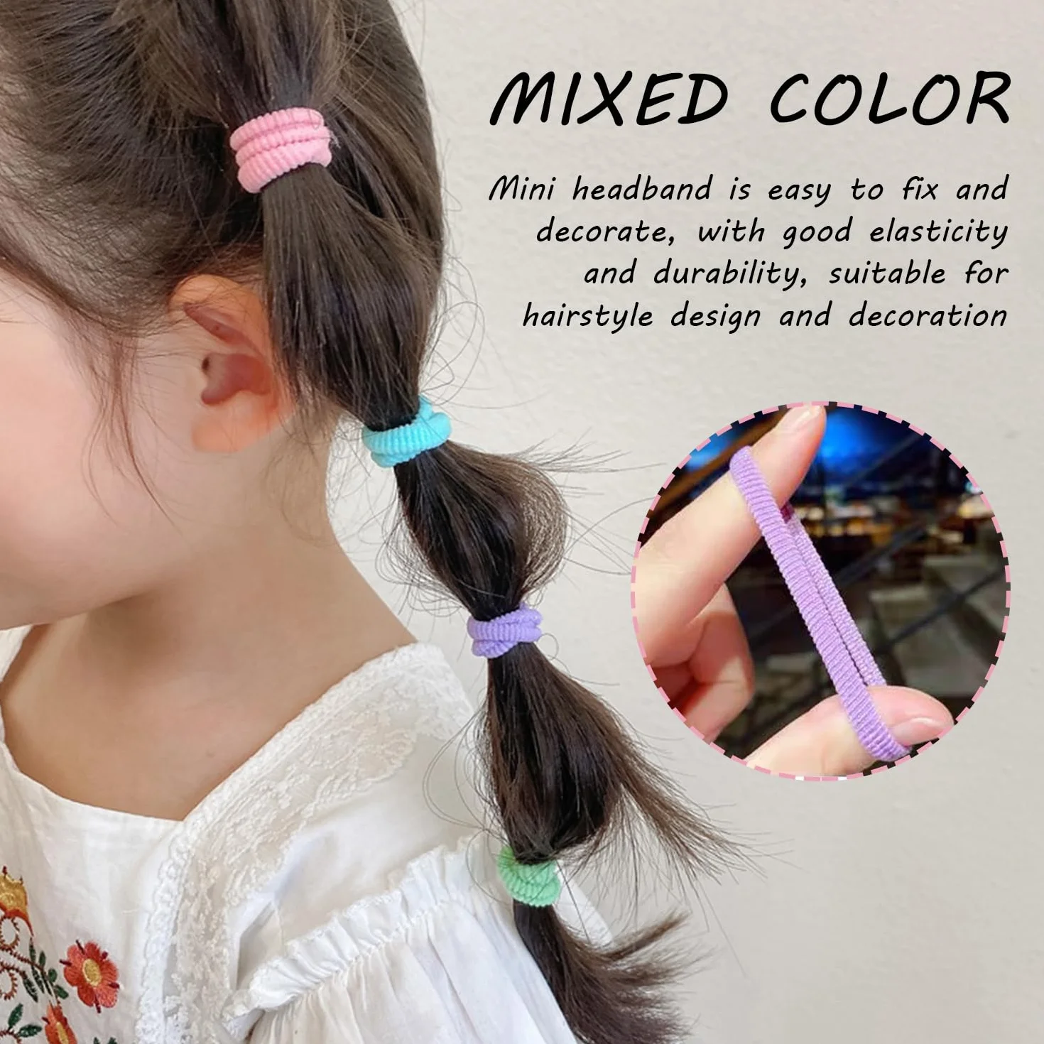 Perruques de Filles, 5 Pièces, 100 Mini Anneaux de Cheveux, Accessoires de Coiffure Colorés