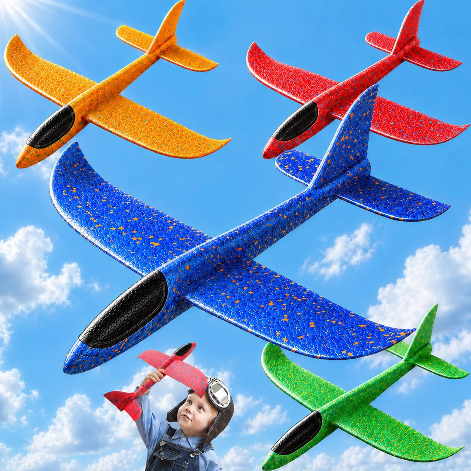 Avion Polystyrène Planeur Enfant 38CM 4 Pièces Jouet Extérieur Garçon Fille 3-10 Ans