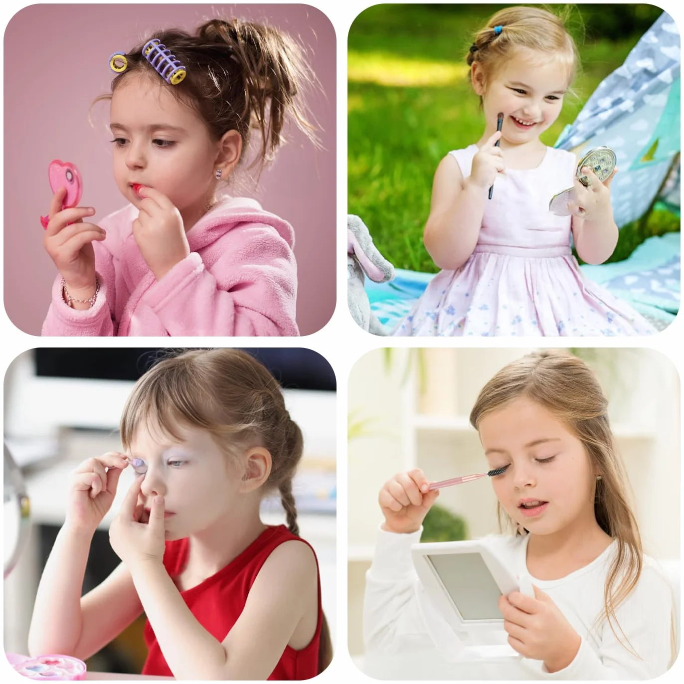Ensemble de Maquillage pour Filles 33 Couleurs Jouets de Maquillage pour Enfants Cosmétiques Non Toxiques avec 8 Pinceaux Lavables