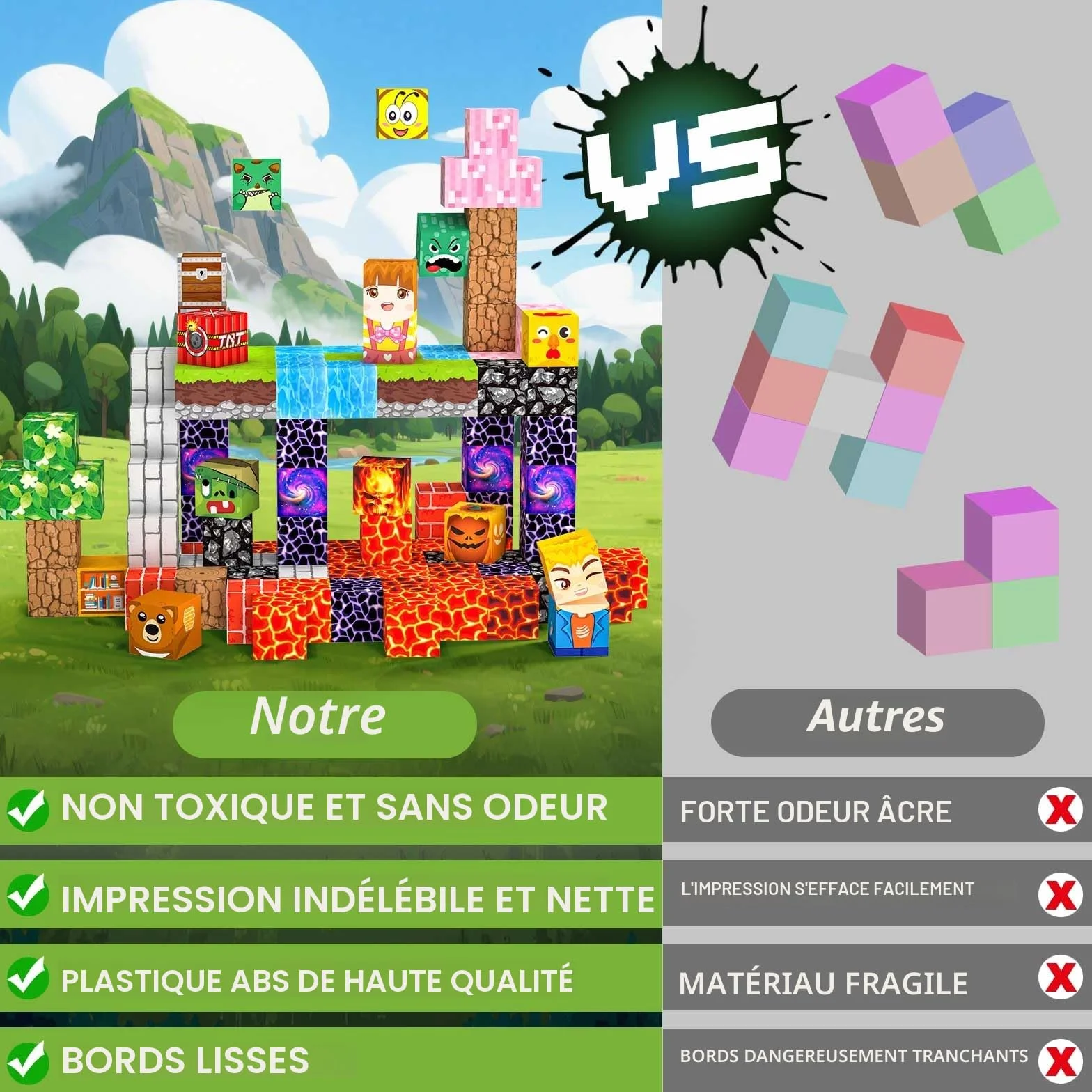 Magnetic Blocks 100 pièces 2CM Jeux Aimants Construction Enfant 3+ Ans Montessori