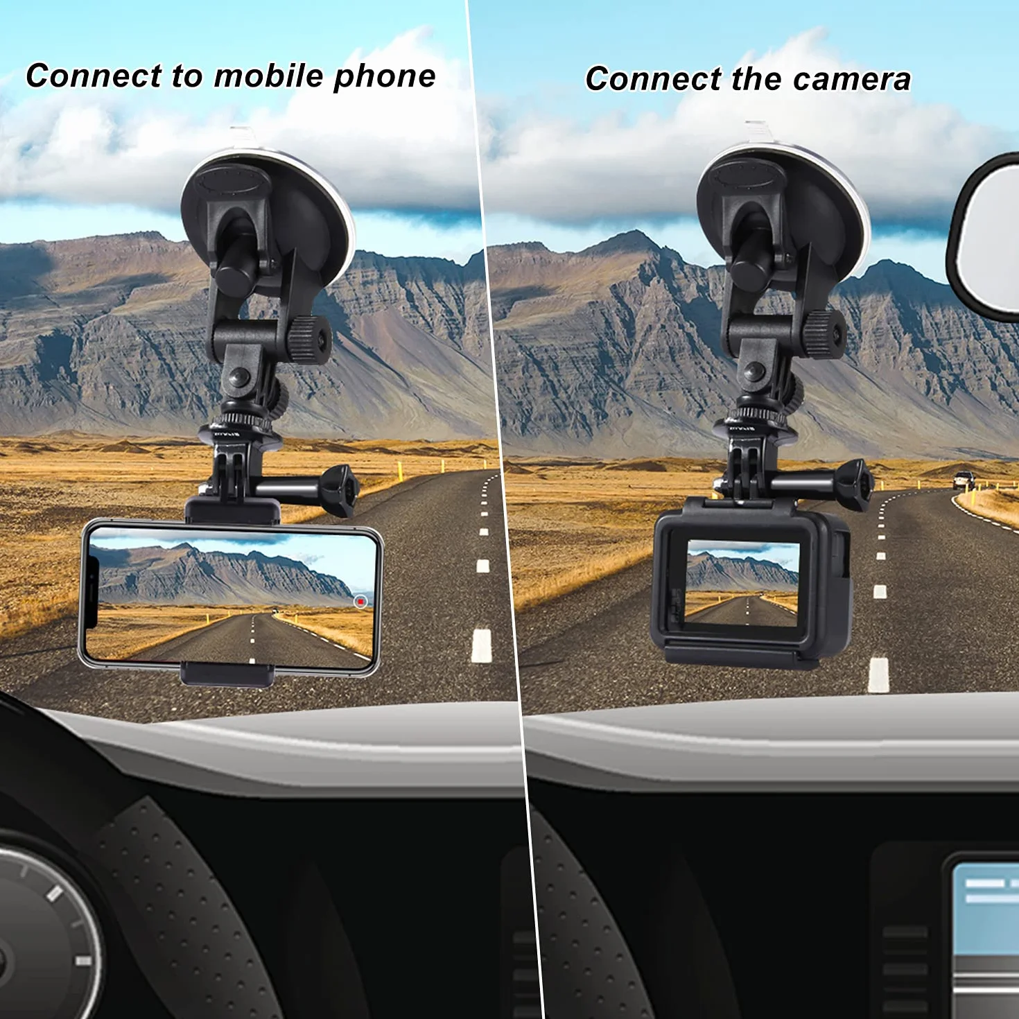 PULUZ Support de Voiture à Ventouse pour GoPro Hero 12,11,10,9,8,7,6,5,4 Max, Fusion - Fenêtres de Bateau et Pare-brises